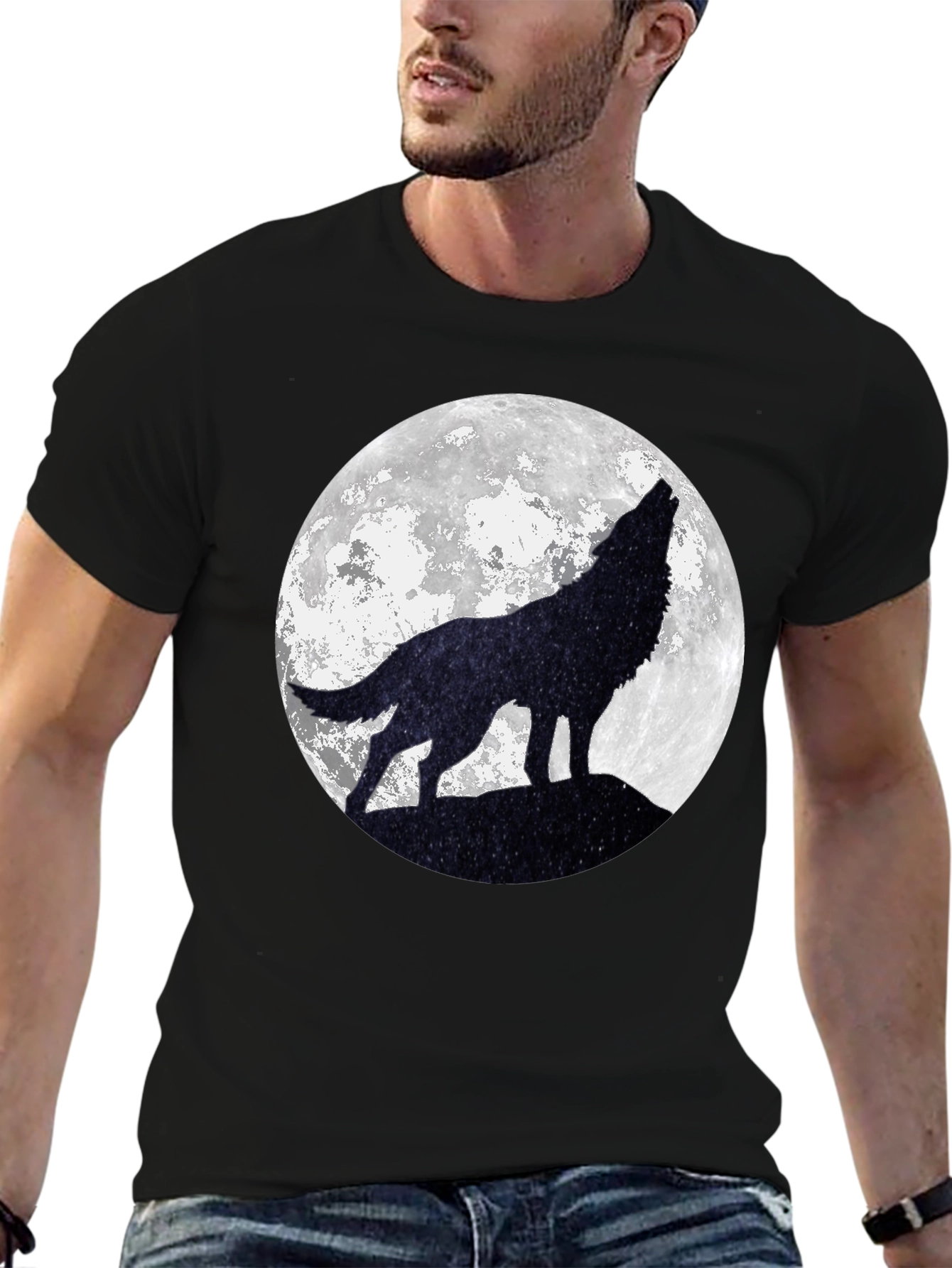Black Wolf Moon Graphic Tee - Black Cotton T-Shirt view 6