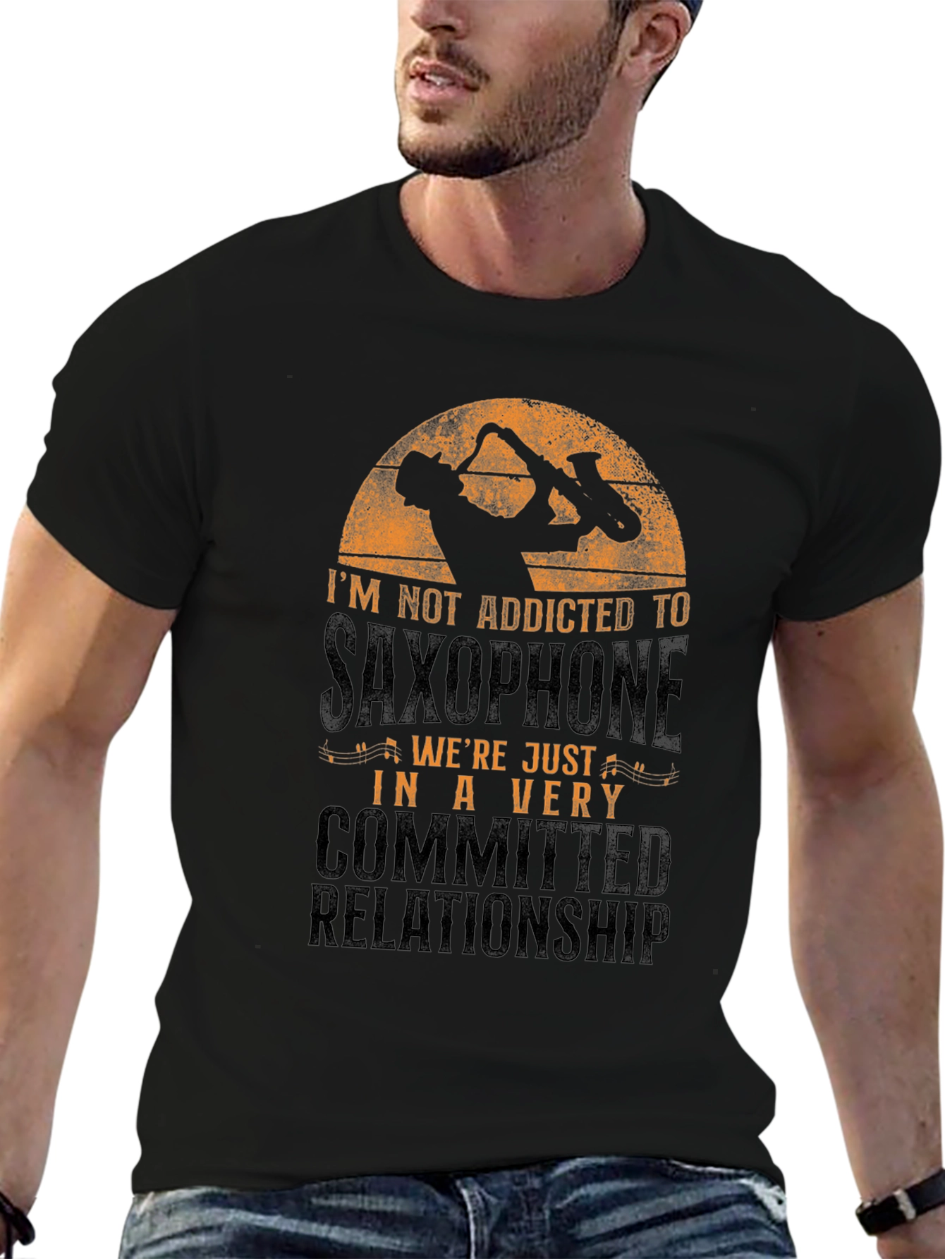 Black Saxophone Relationship T-Shirt - Musician's Apparel view 6