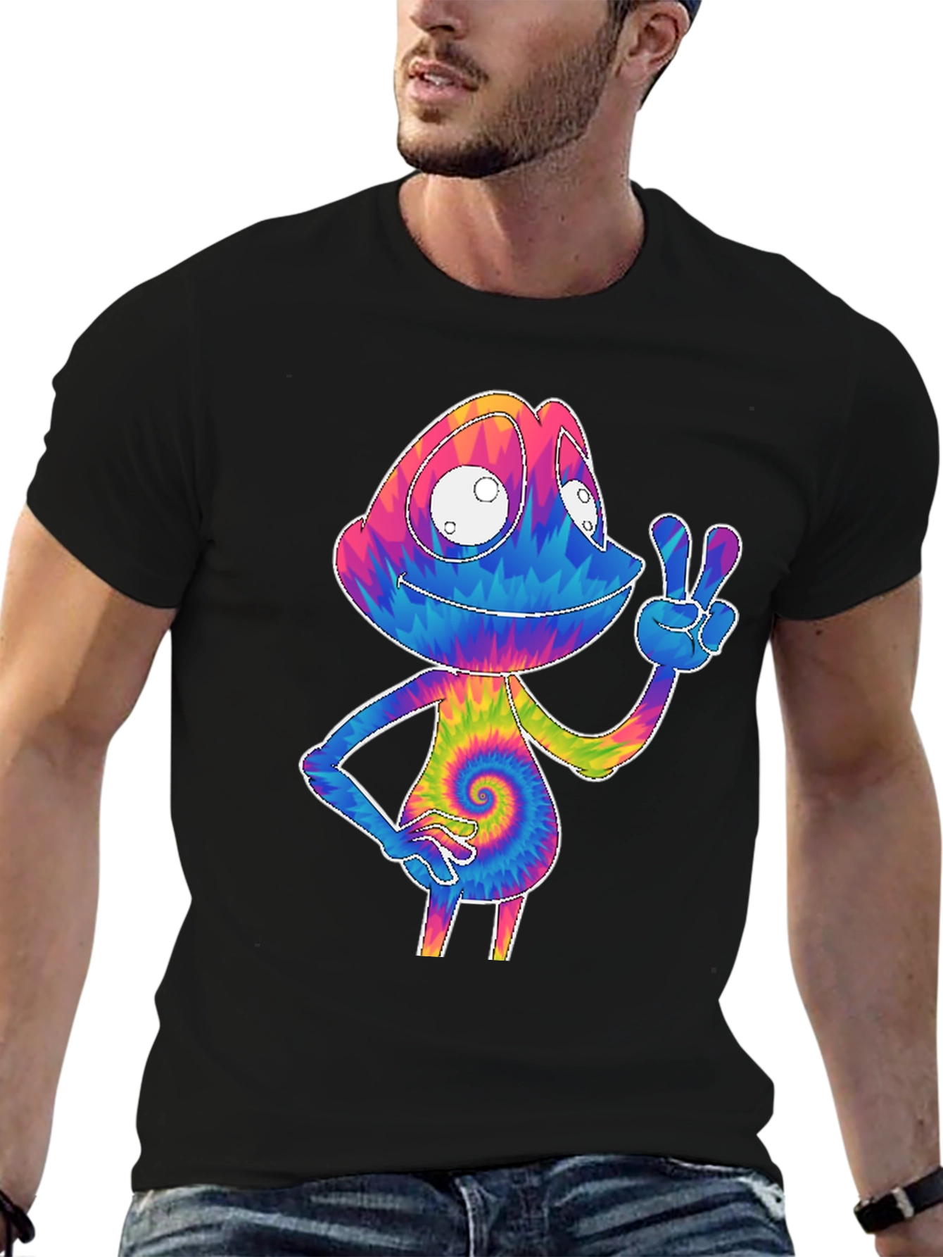 Black Tie-Dye Chameleon Graphic Tee view 6