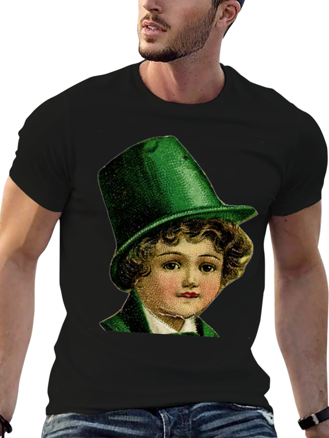 Black St. Patrick's Day Boy in Green Hat T-Shirt view 6