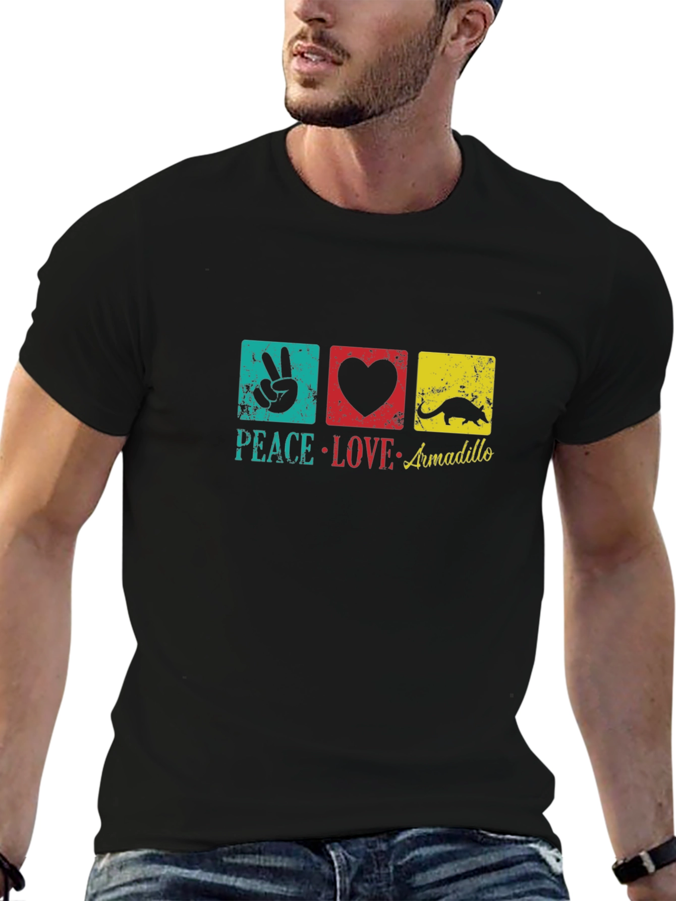 Black Peace Love Armadillo Graphic T-Shirt view 6