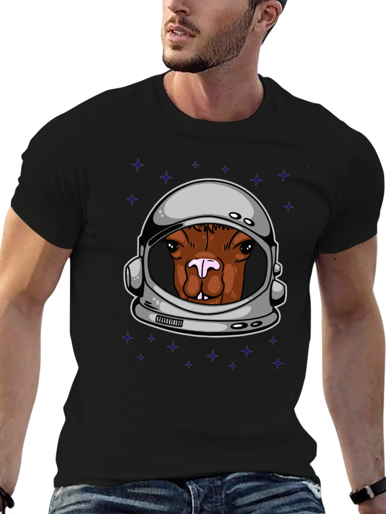 Black Astronaut Llama Graphic Tee - Space Animal Shirt view 6