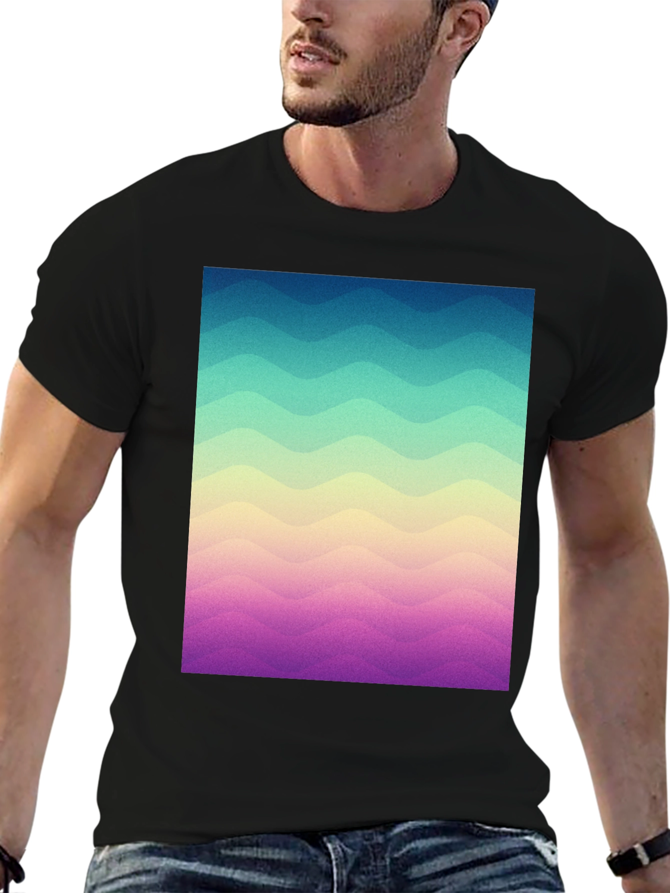 Black Wavy Gradient T-Shirt - Casual Comfort view 6