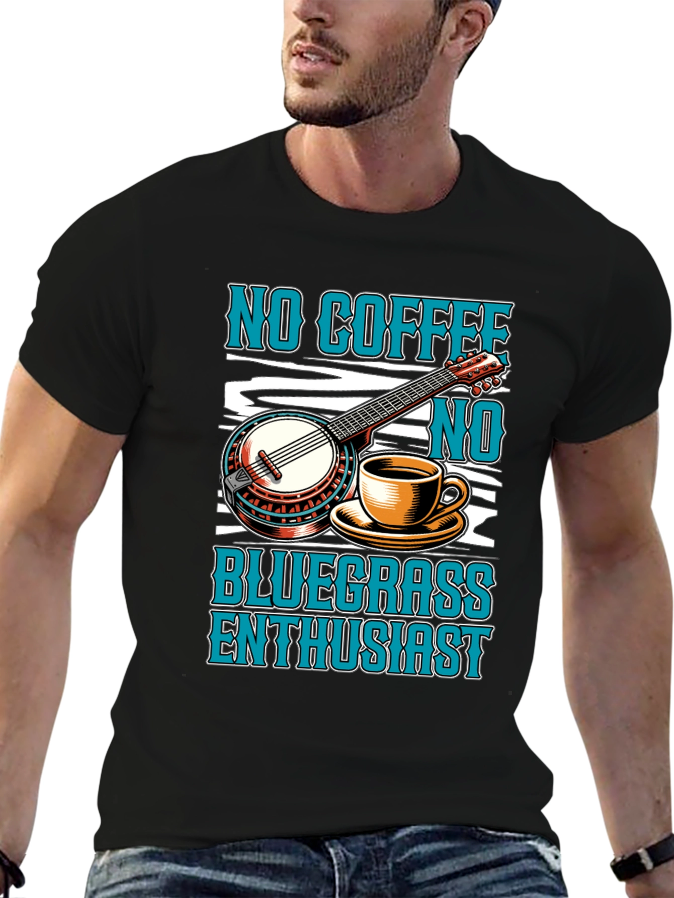 Black No Coffee No Bluegrass Enthusiast T-Shirt view 6