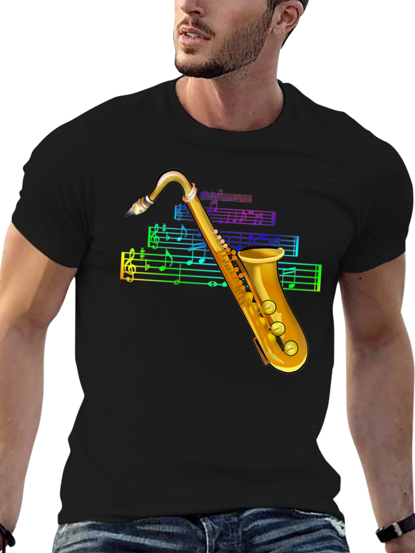 Black Saxophone Music T-Shirt view 6