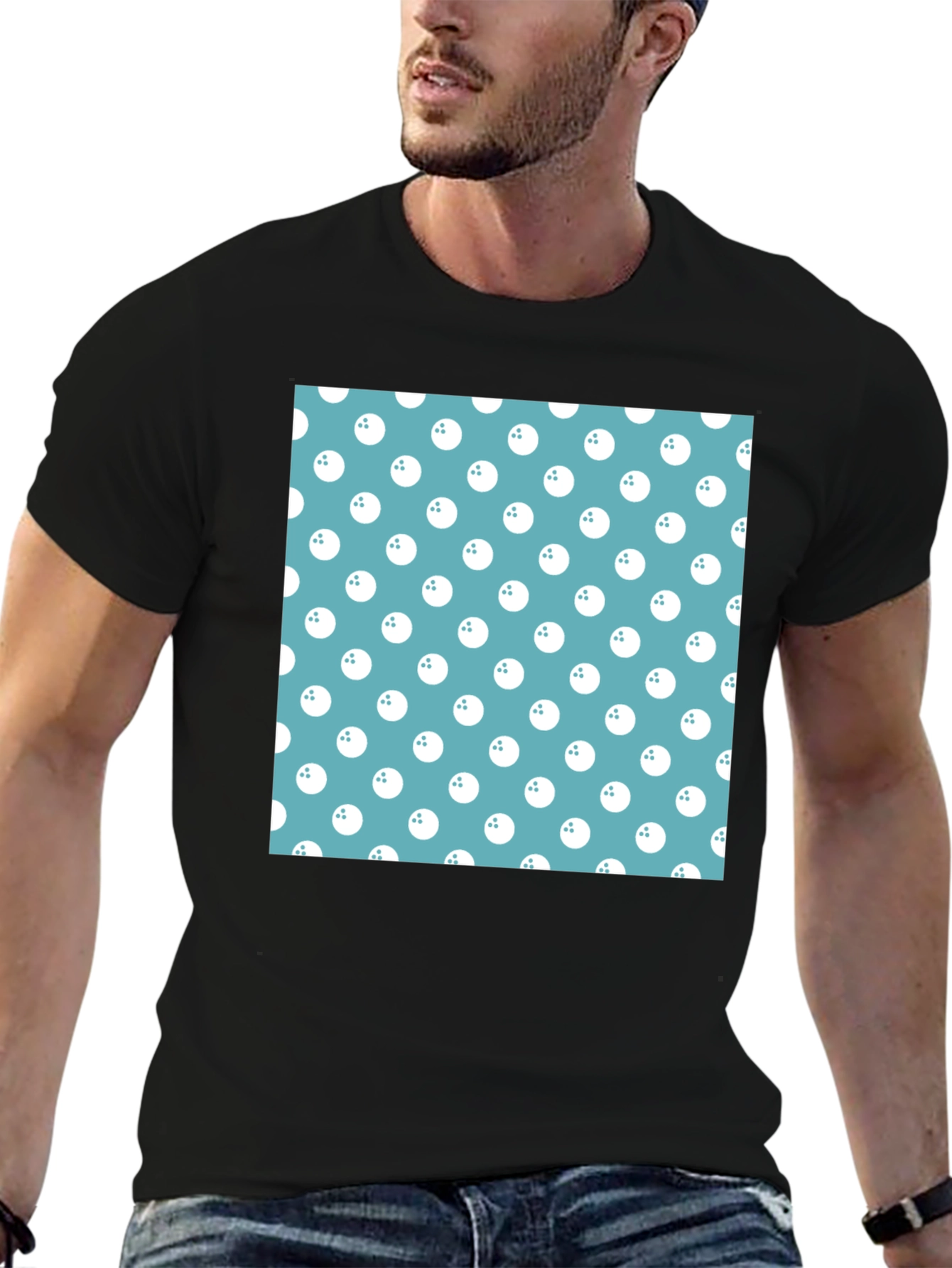 Black Bowling Ball Pattern T-Shirt view 6