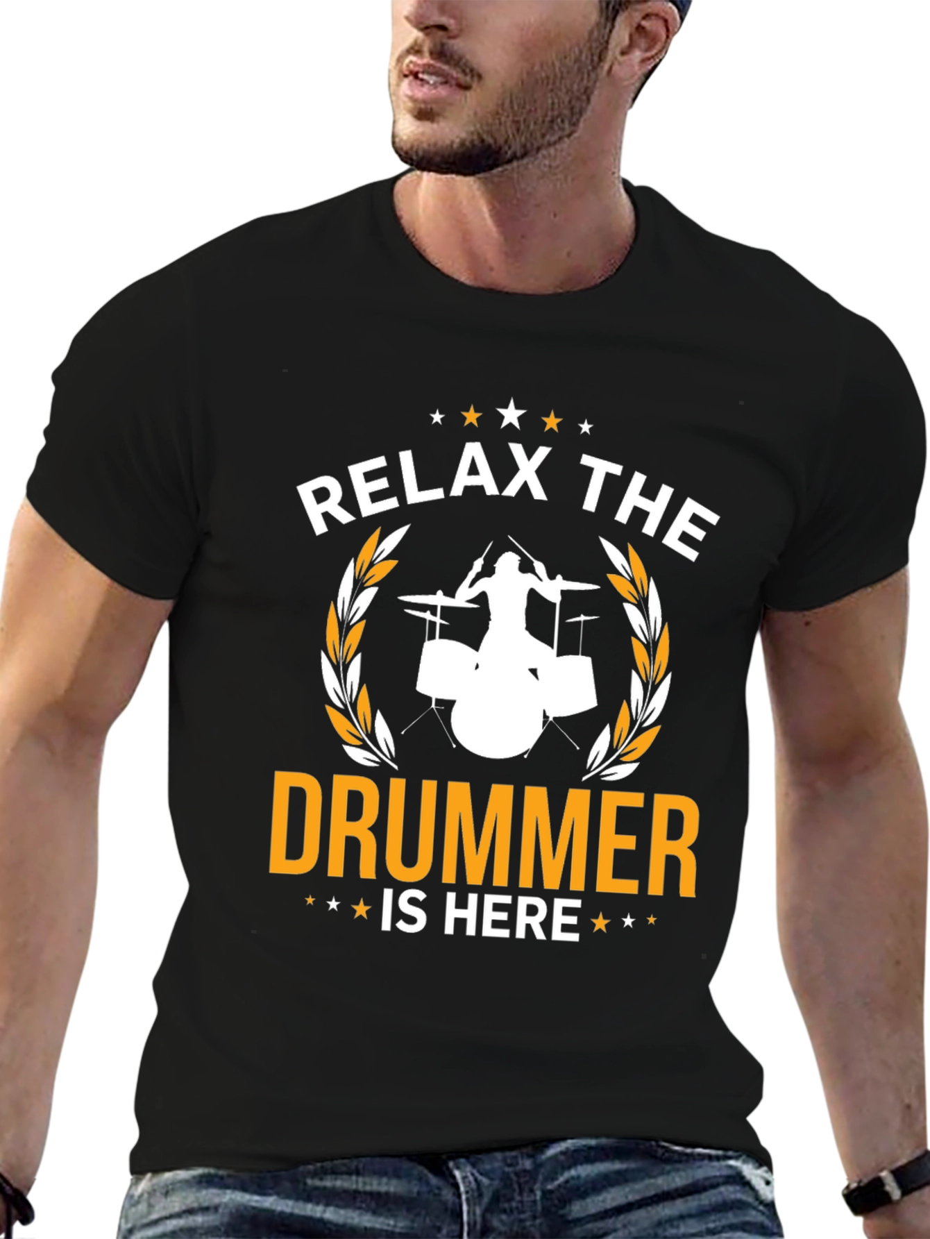 Black Relax The Drummer Is Here Graphic T-Shirt view 6