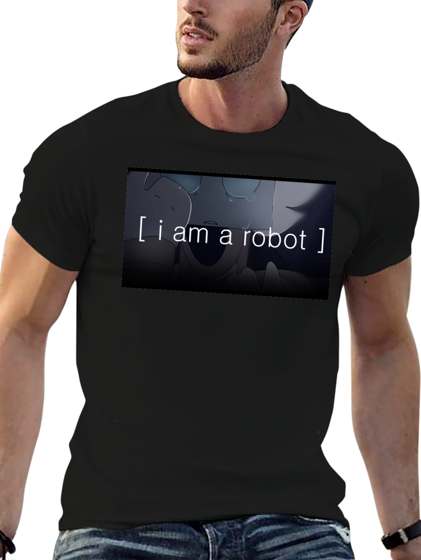 Black I am a Robot T-Shirt - Black Crew Neck Graphic Tee view 6