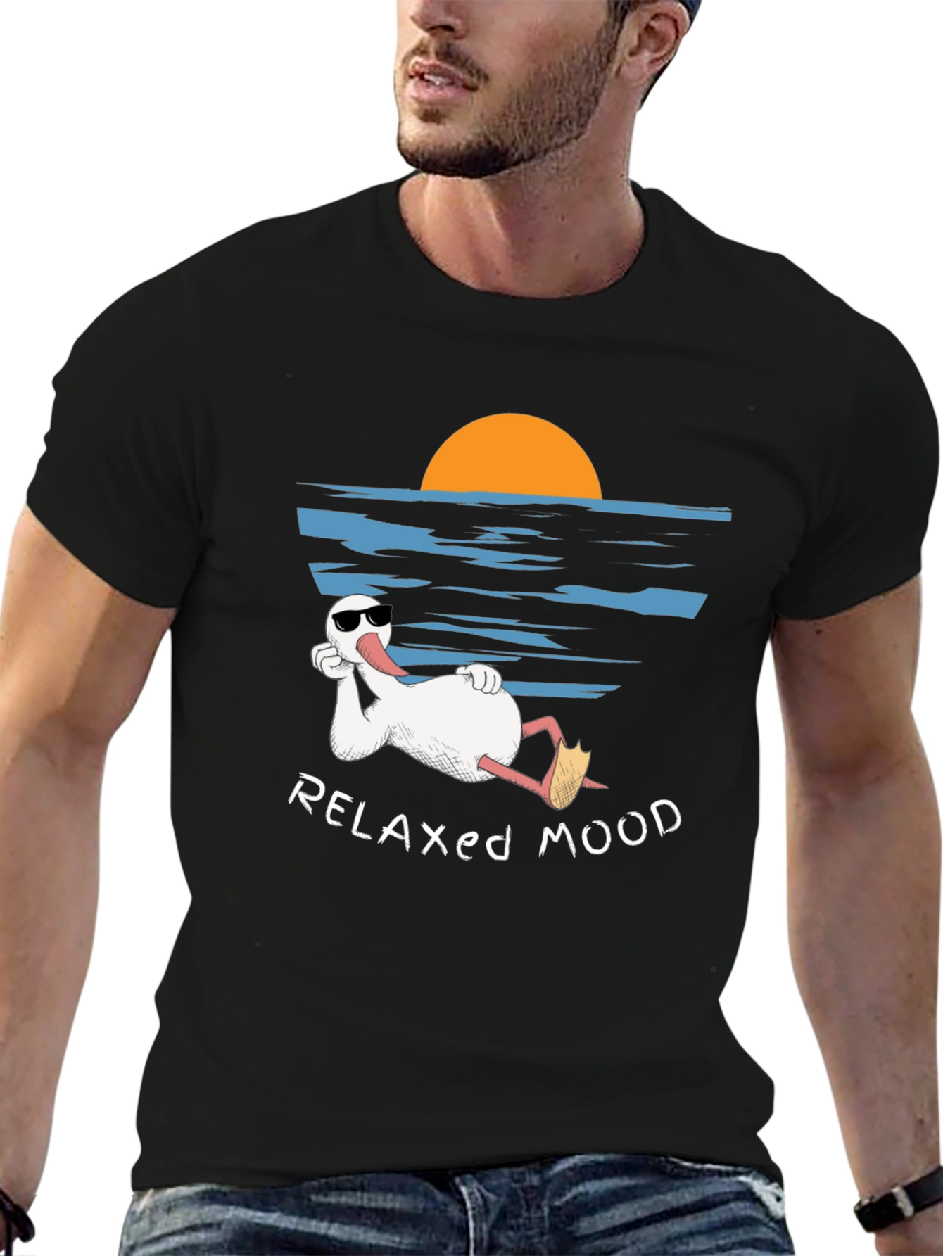 Black Relaxed Mood T-Shirt - Duck Vacation Tee view 6