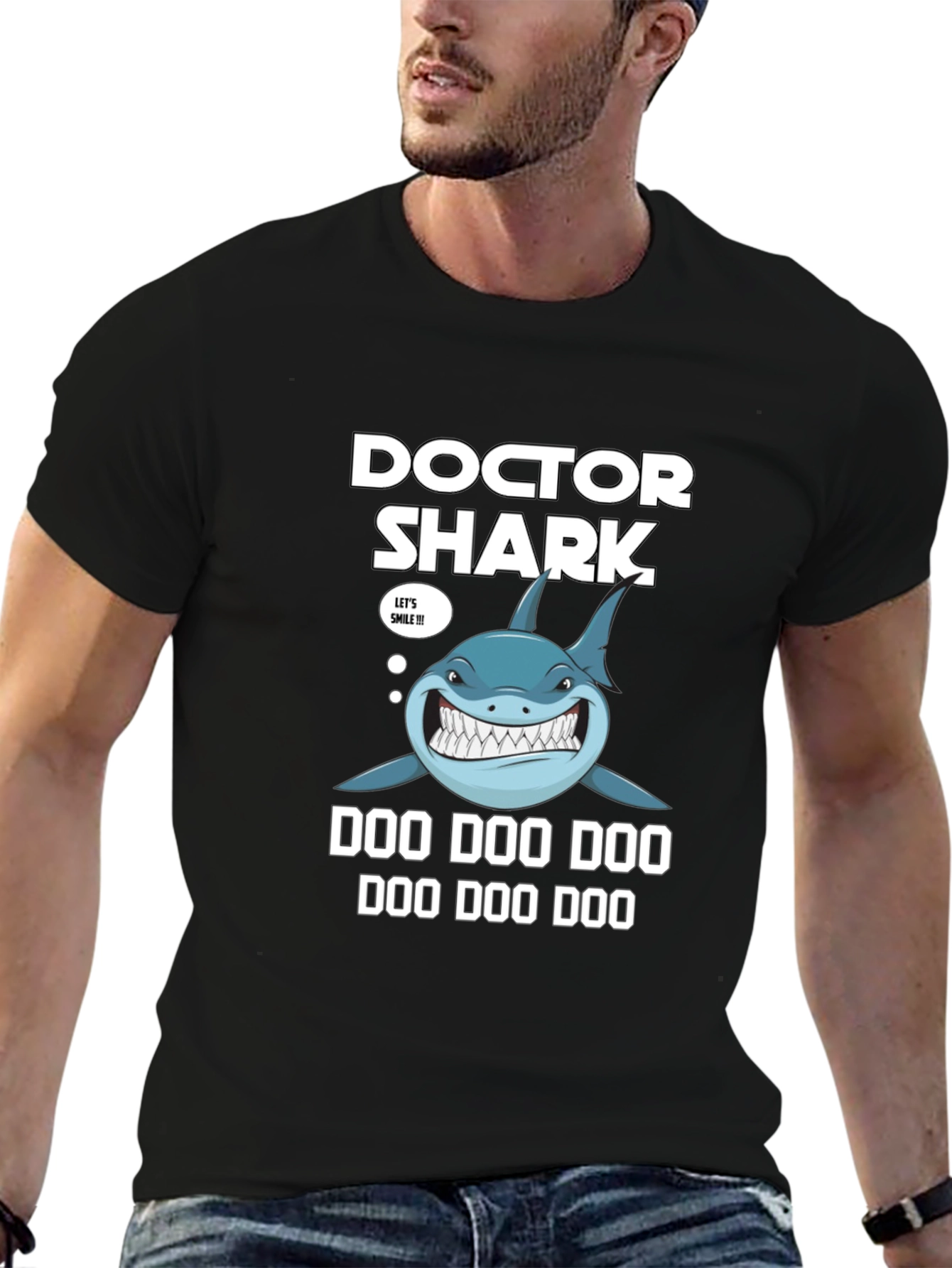 Black Doctor Shark T-Shirt - Doo Doo Doo Funny Tee view 6