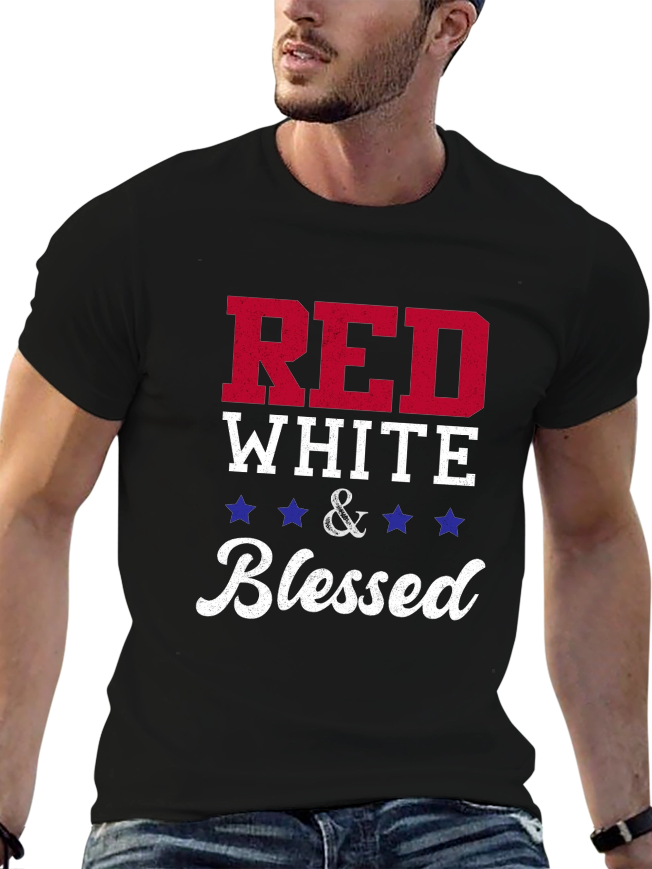 Black Red White & Blessed Patriotic T-Shirt view 6
