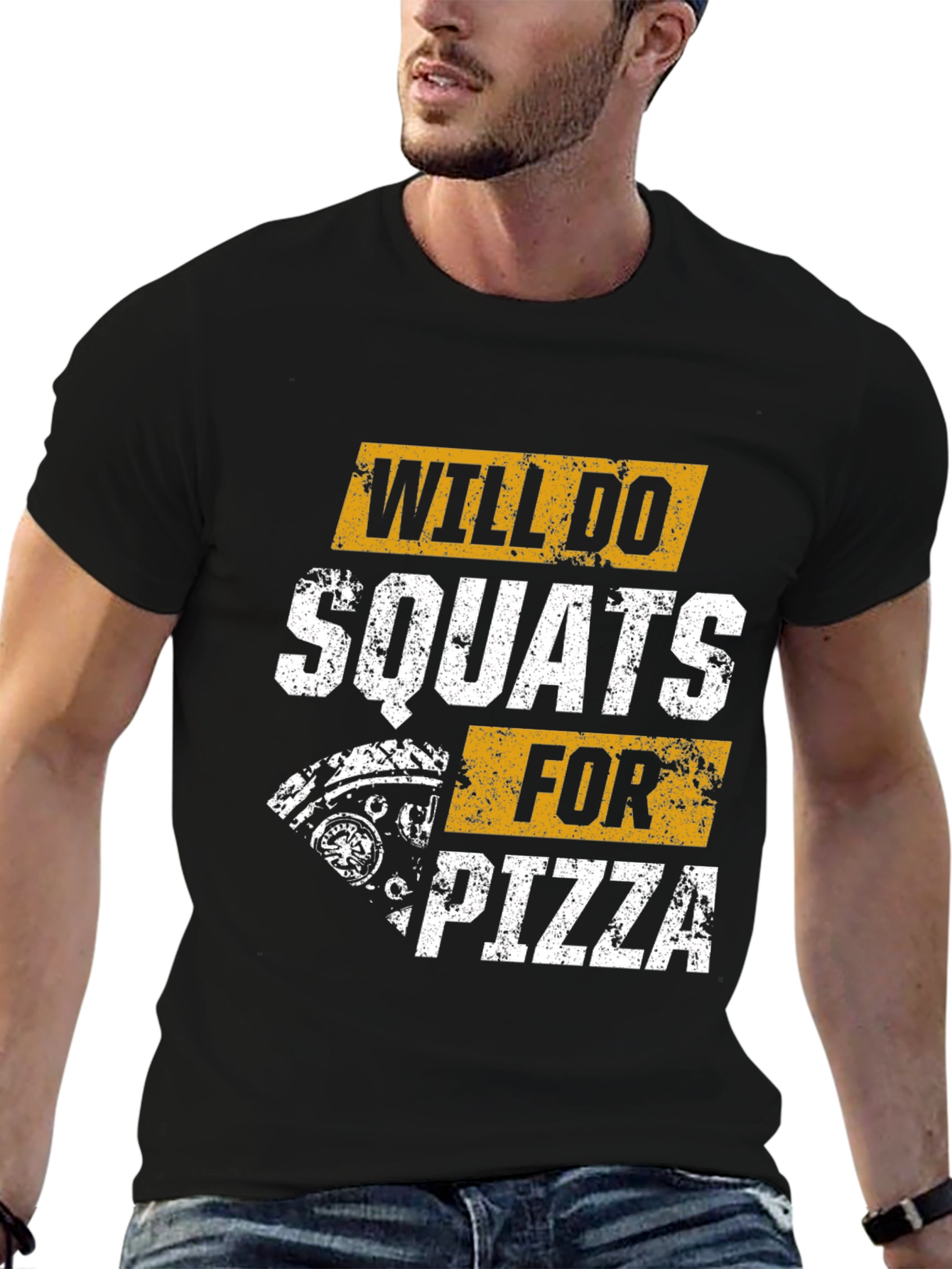 Black Will Do Squats For Pizza T-Shirt view 6