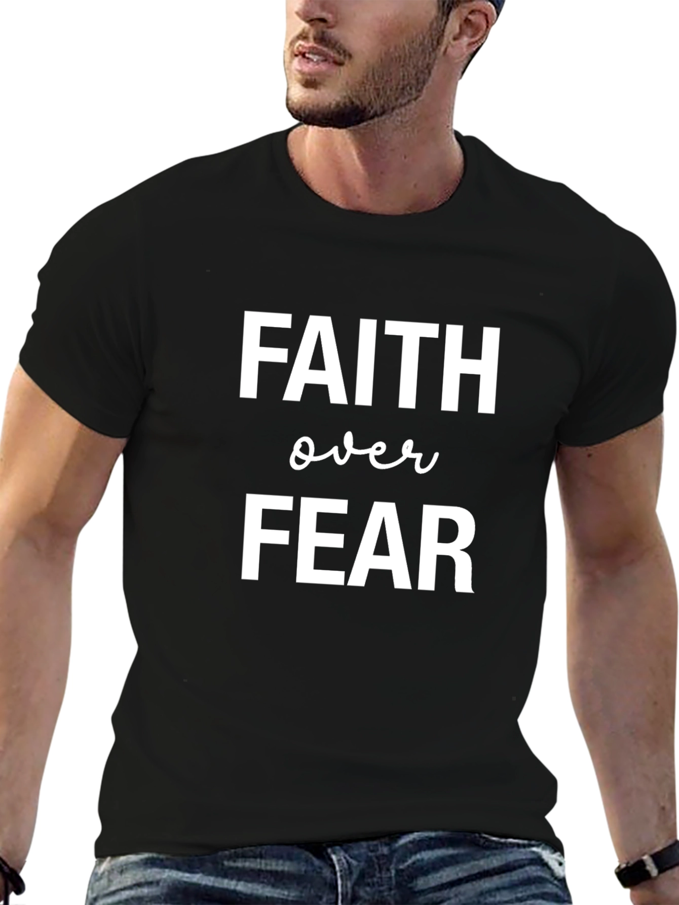 Black Faith Over Fear Graphic Tee - Black Cotton Blend view 6