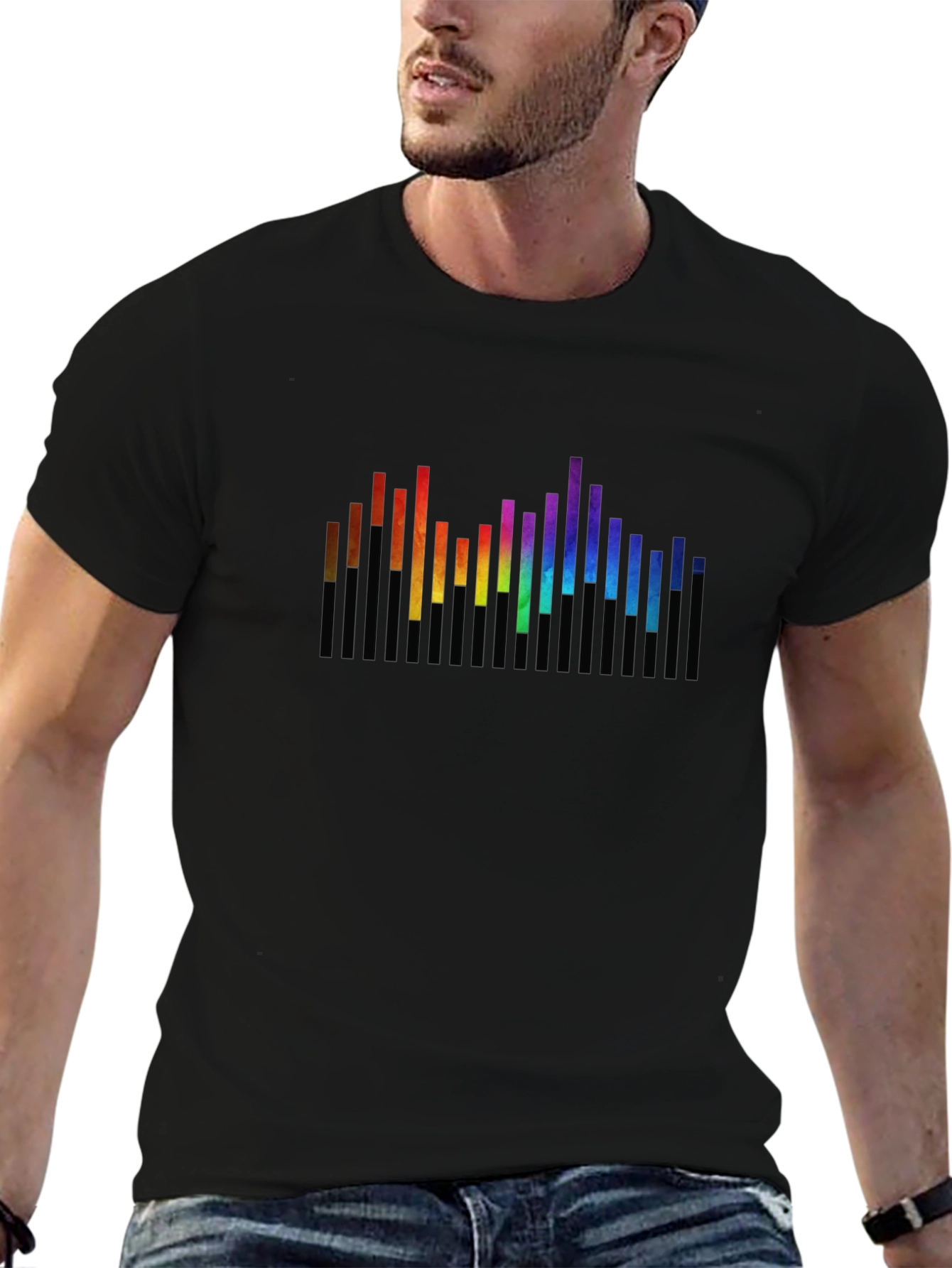 Black Rainbow Spectrum Graphic Black T-Shirt view 6
