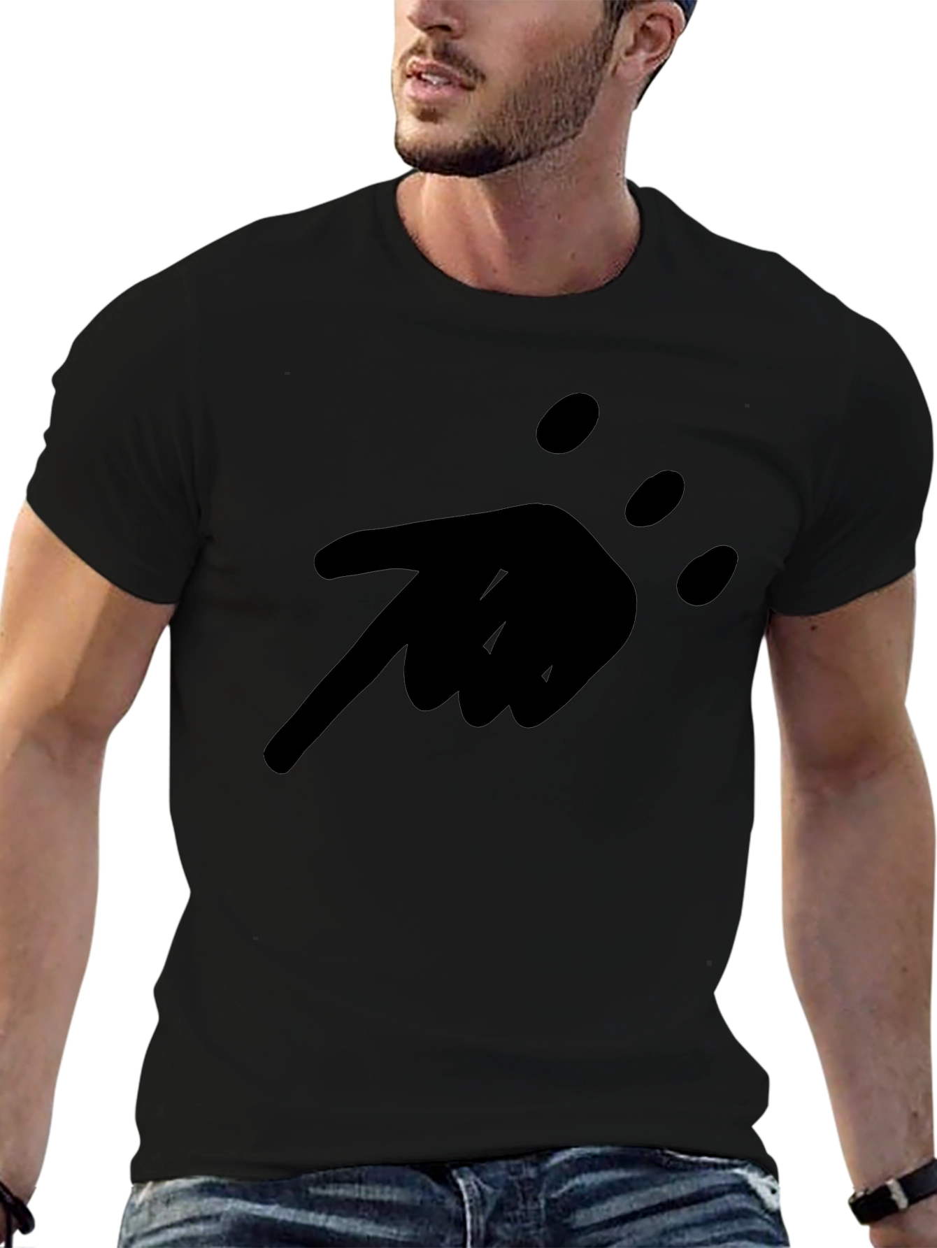 Black Men's Black Graphic Tee - Pointing Hand Design view 6