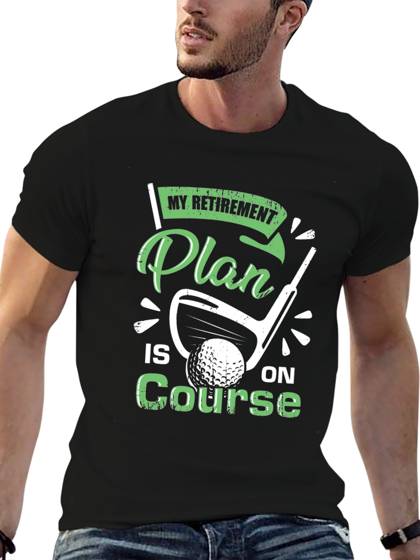 Black Retirement Plan Golf T-Shirt - On Course Tee view 6