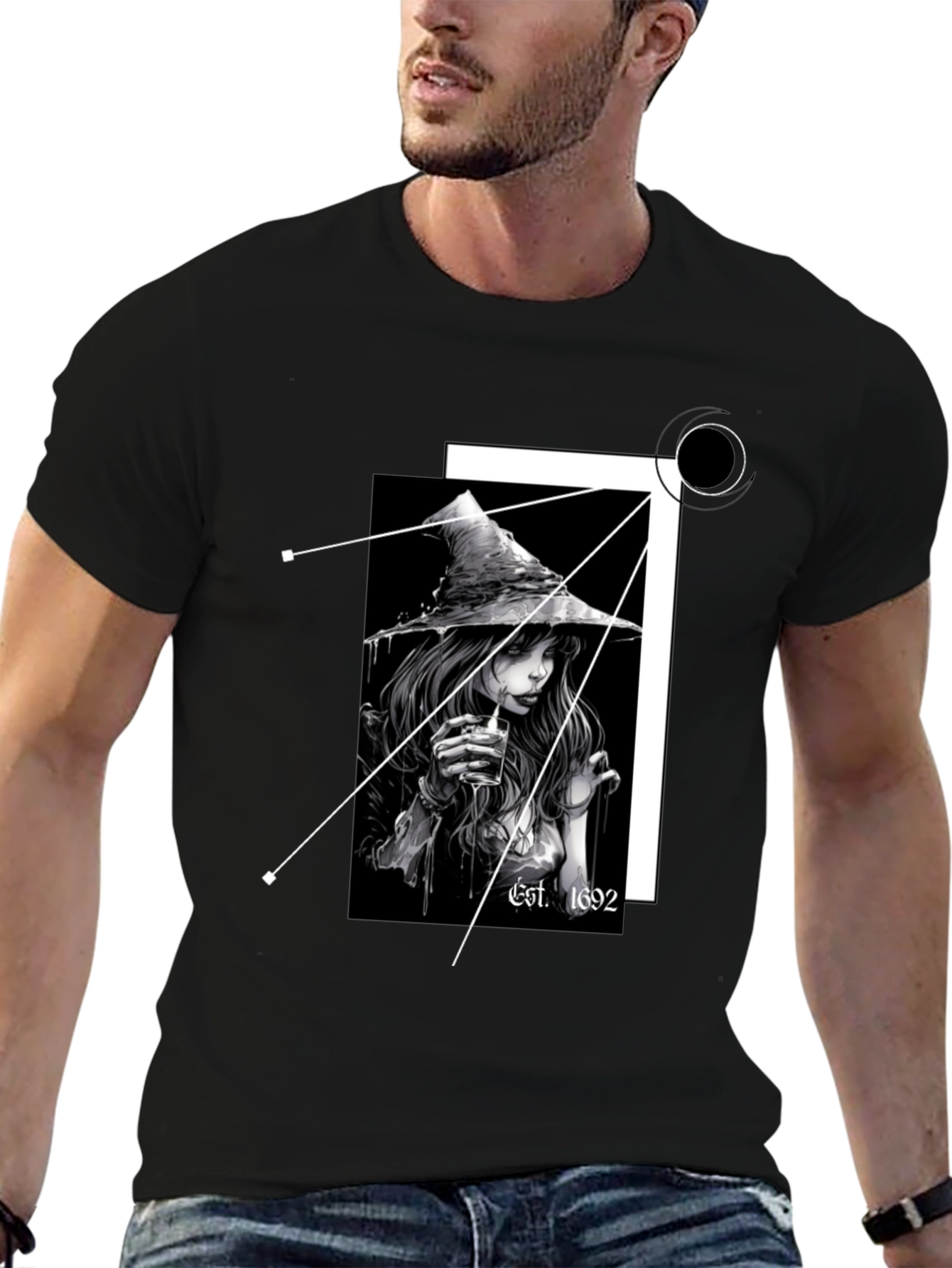 Black Witch T-Shirt - Est. 1692 - Black Cotton Tee view 6