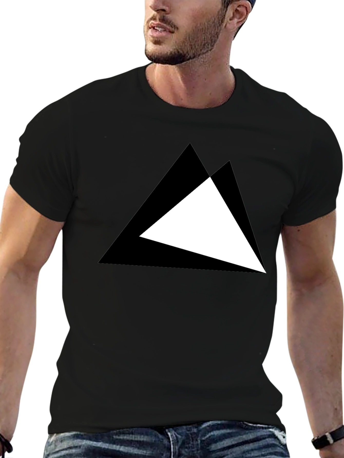 Black Modern Triangle Graphic Black T-Shirt view 6
