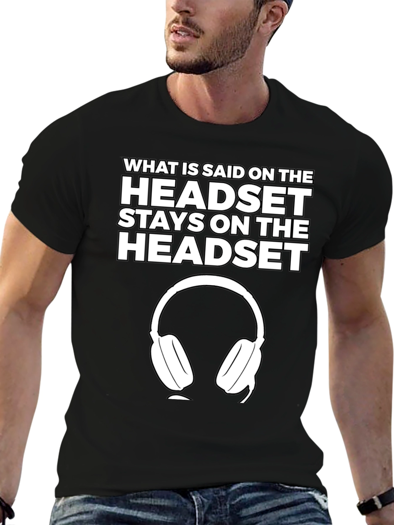 Black Headset T-Shirt - What is Said Stays On view 6