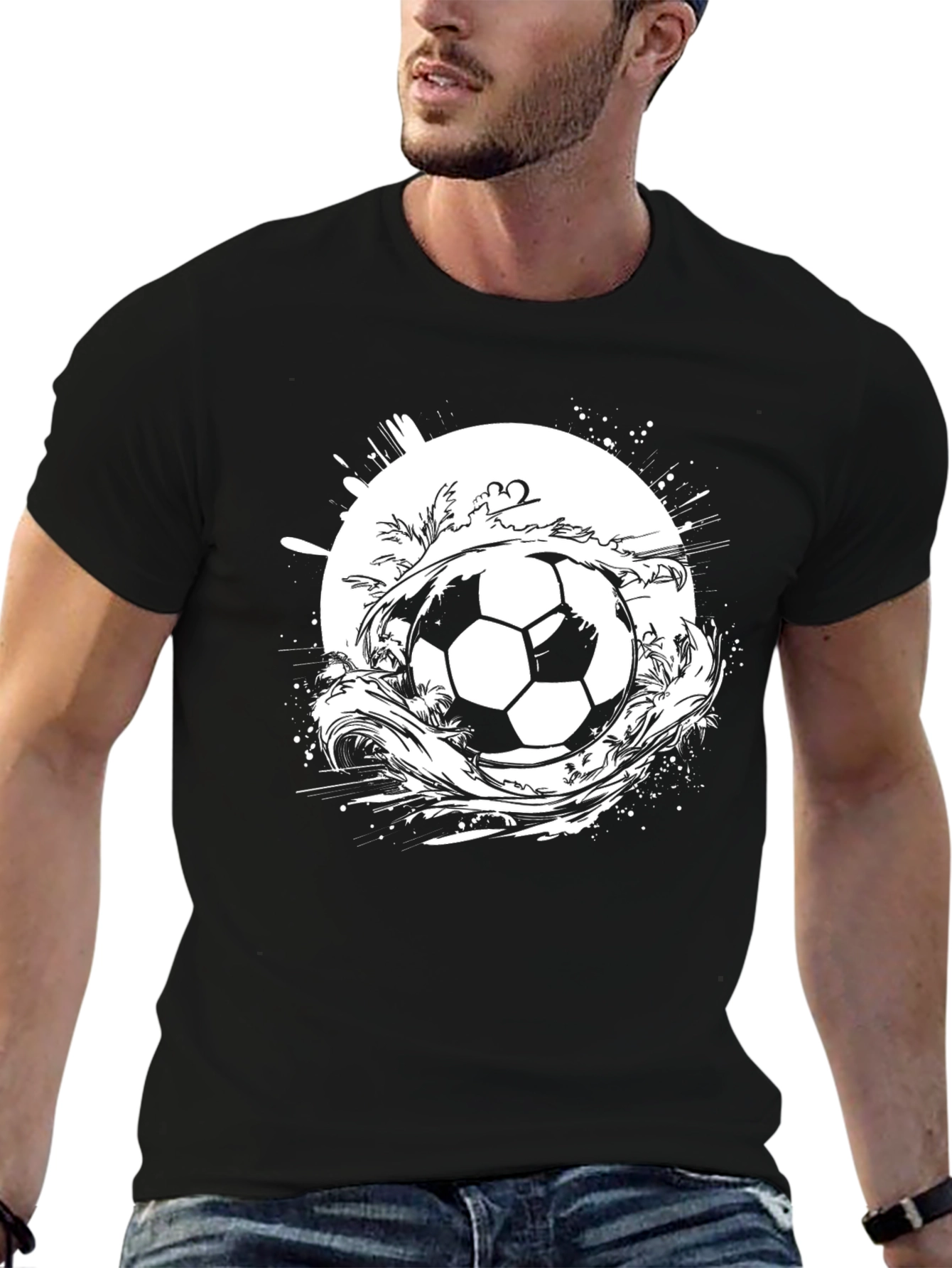 Black Soccer Ball Splash Graphic T-Shirt view 6