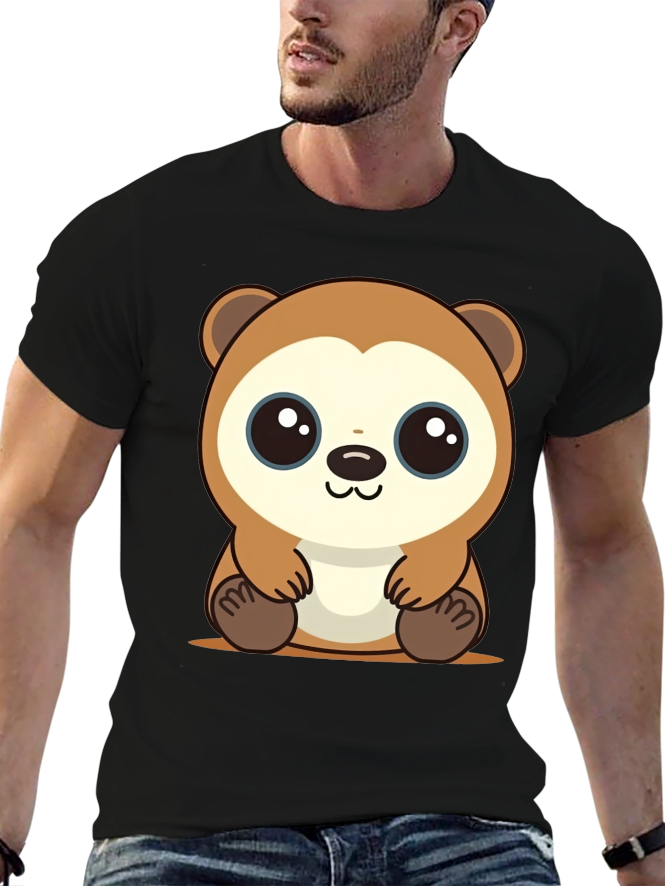 Black Cute Cartoon Otter Black T-Shirt view 6