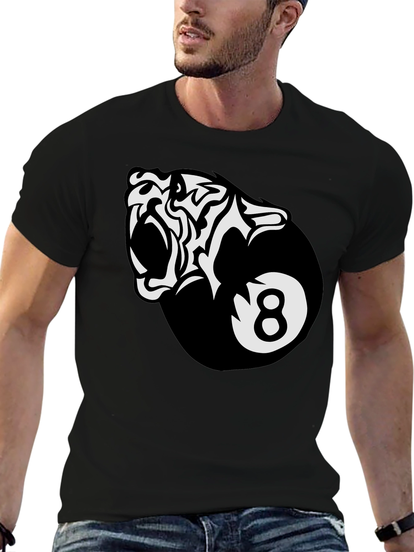Black Cool Tiger 8-Ball Graphic Tee view 6
