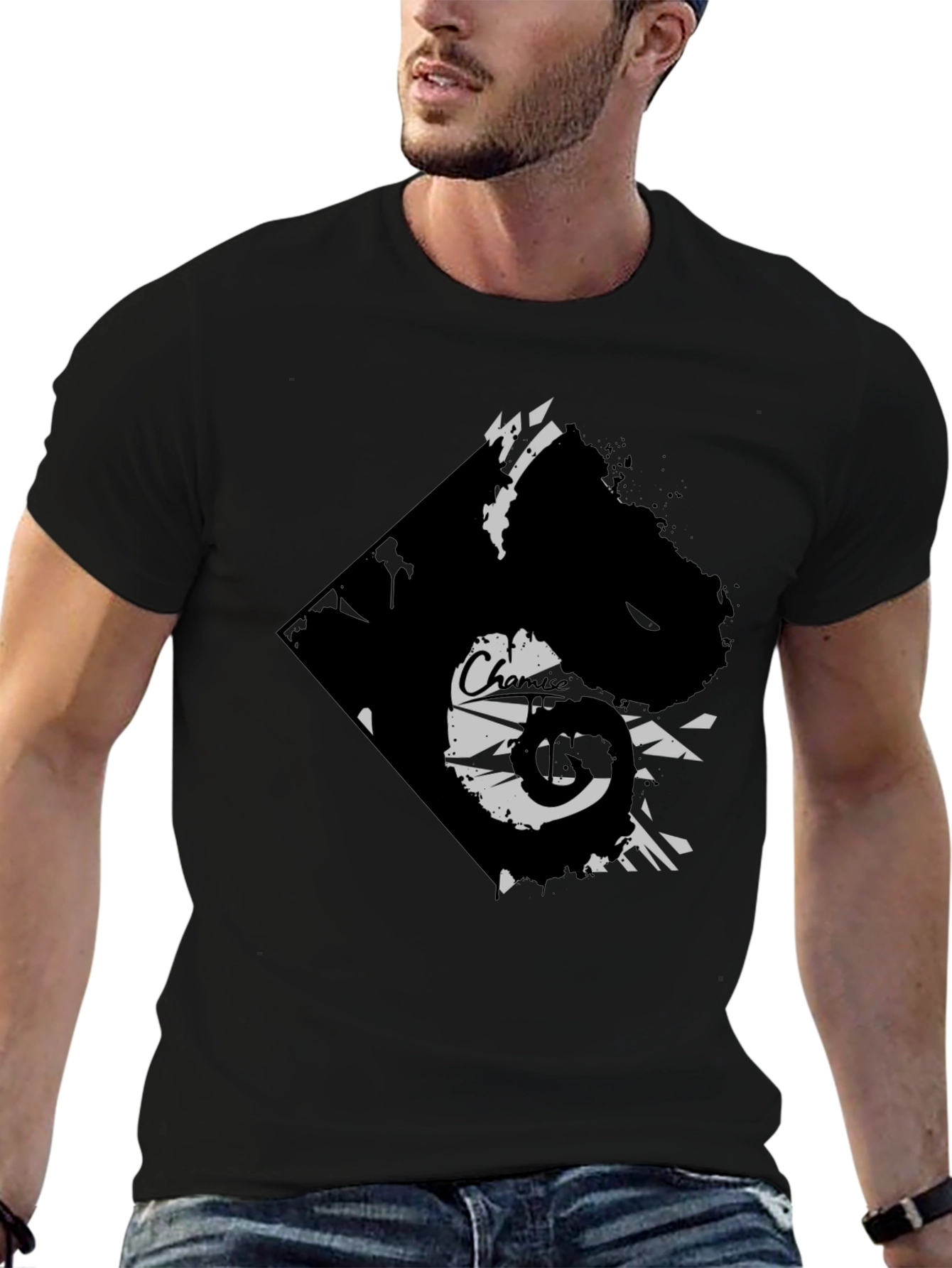 Black Edgy Graphic Tee - Black Cotton Blend view 6