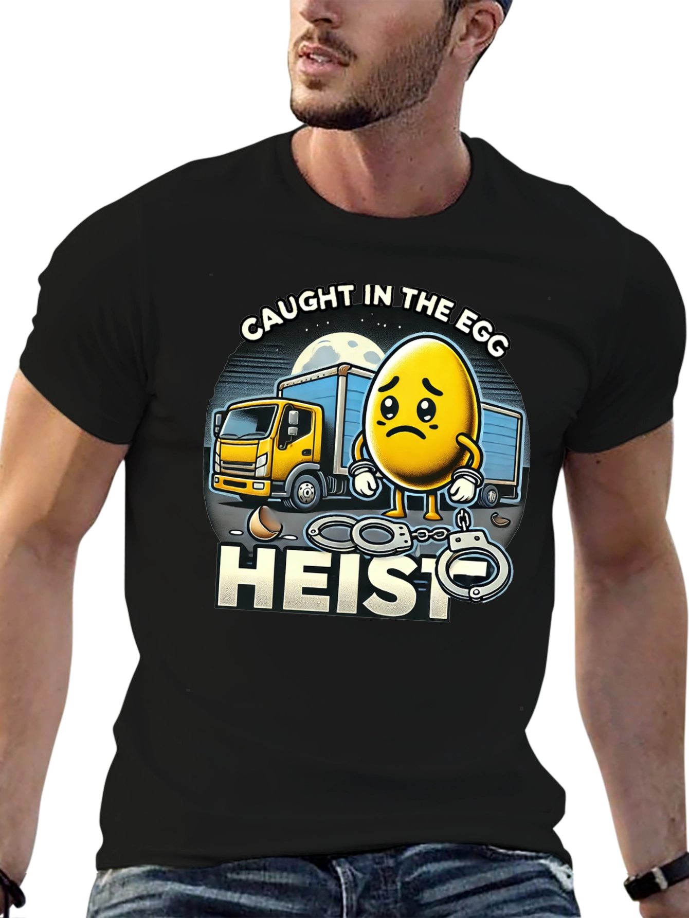 Black Caught in the Egg Heist T-Shirt - Funny Cartoon Tee view 6
