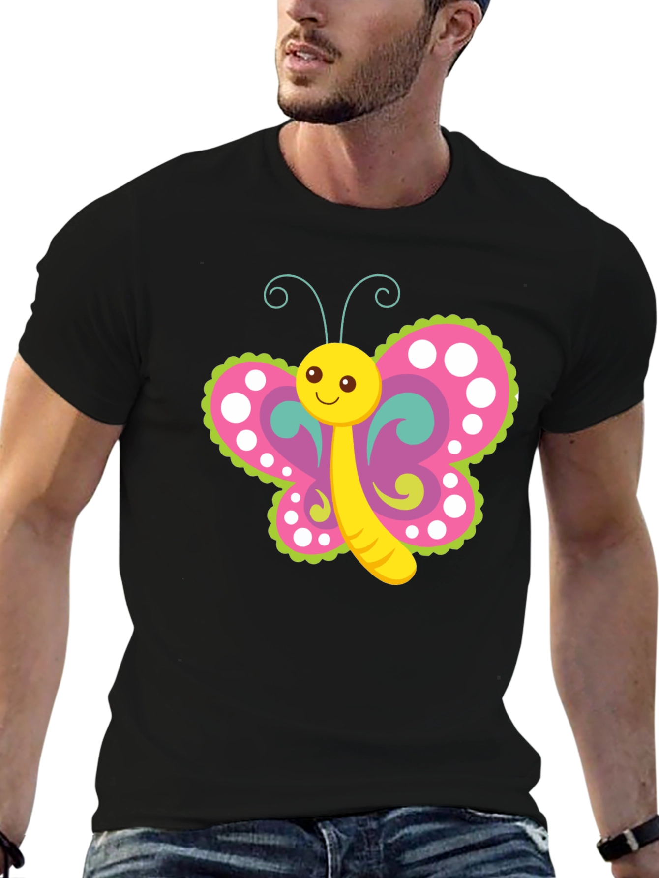 Black Cute Butterfly Graphic T-Shirt - Black view 6