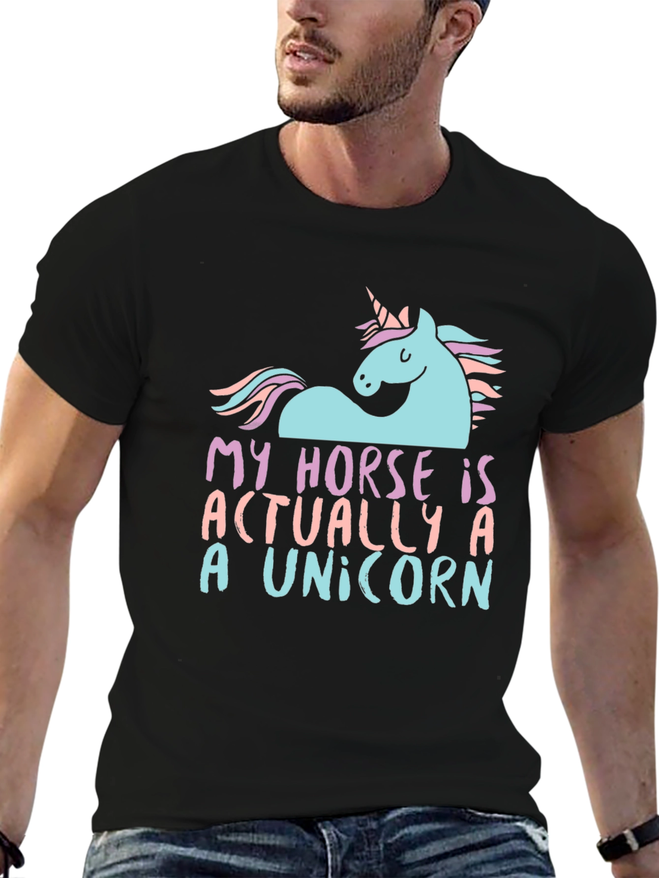 Black Unicorn Horse Graphic T-Shirt - Funny Novelty Tee view 6