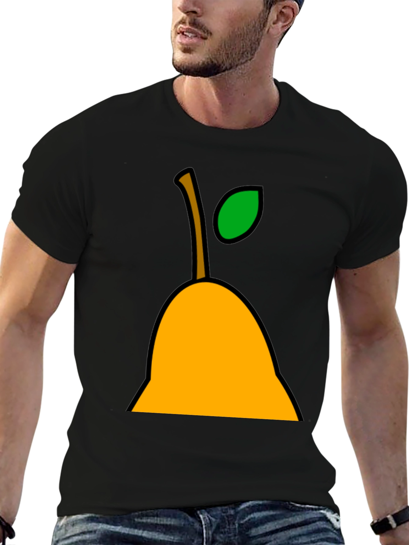 Black Pear Graphic Tee - Black Cotton Casual T-Shirt view 6