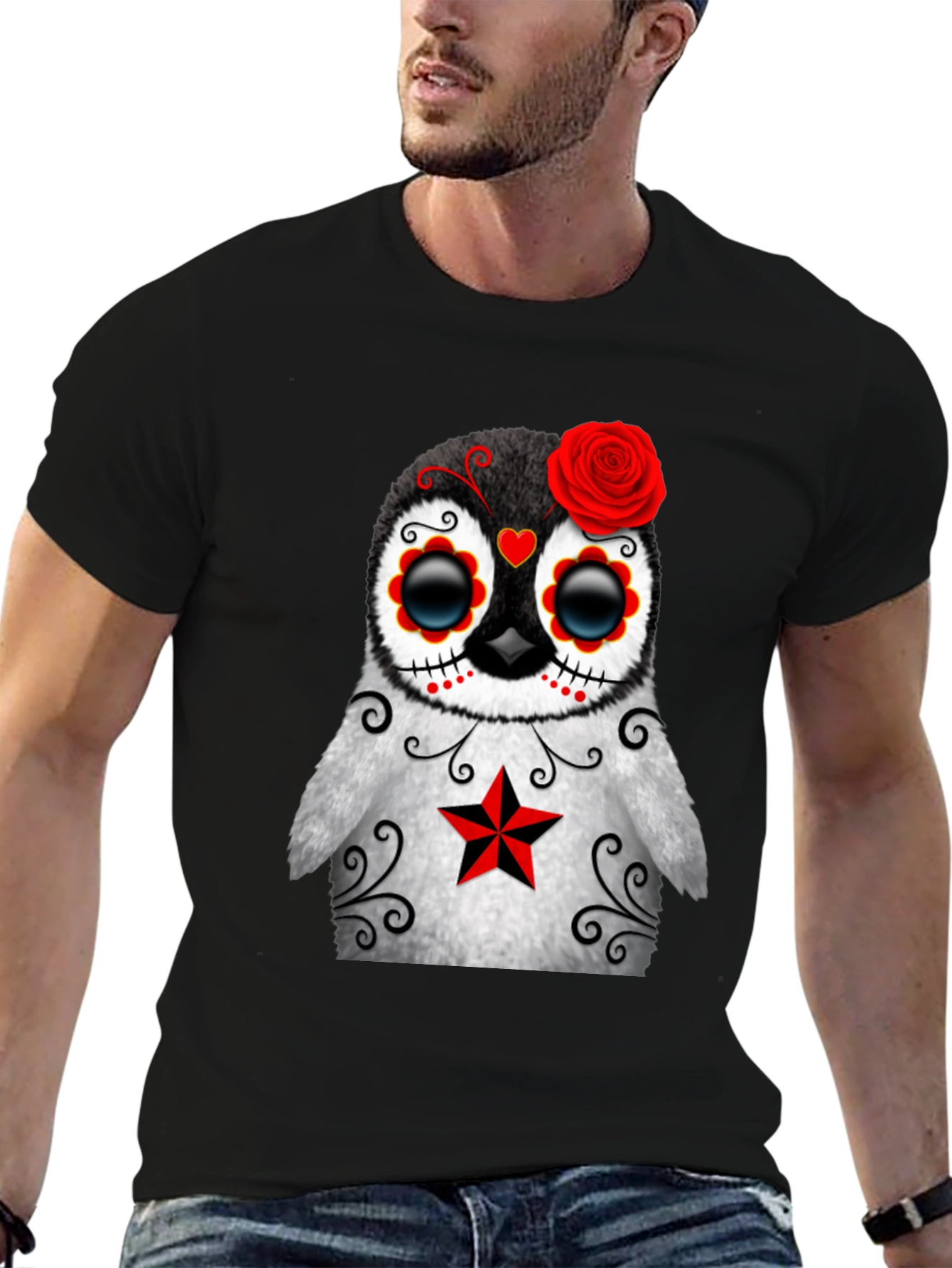 Black Sugar Skull Penguin T-Shirt - Day of the Dead view 6