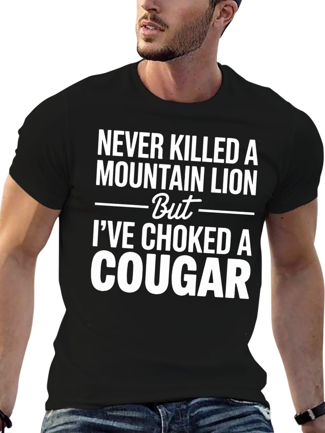 Black Funny Mountain Lion Cougar Choked T-Shirt view 6