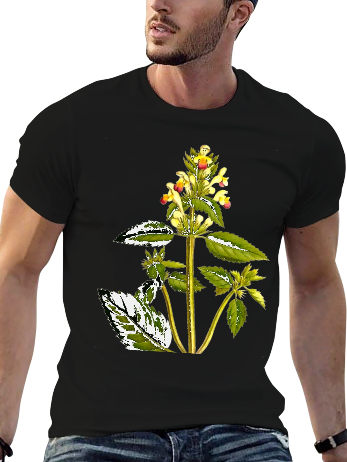 Black Botanical Graphic Black Tee view 6
