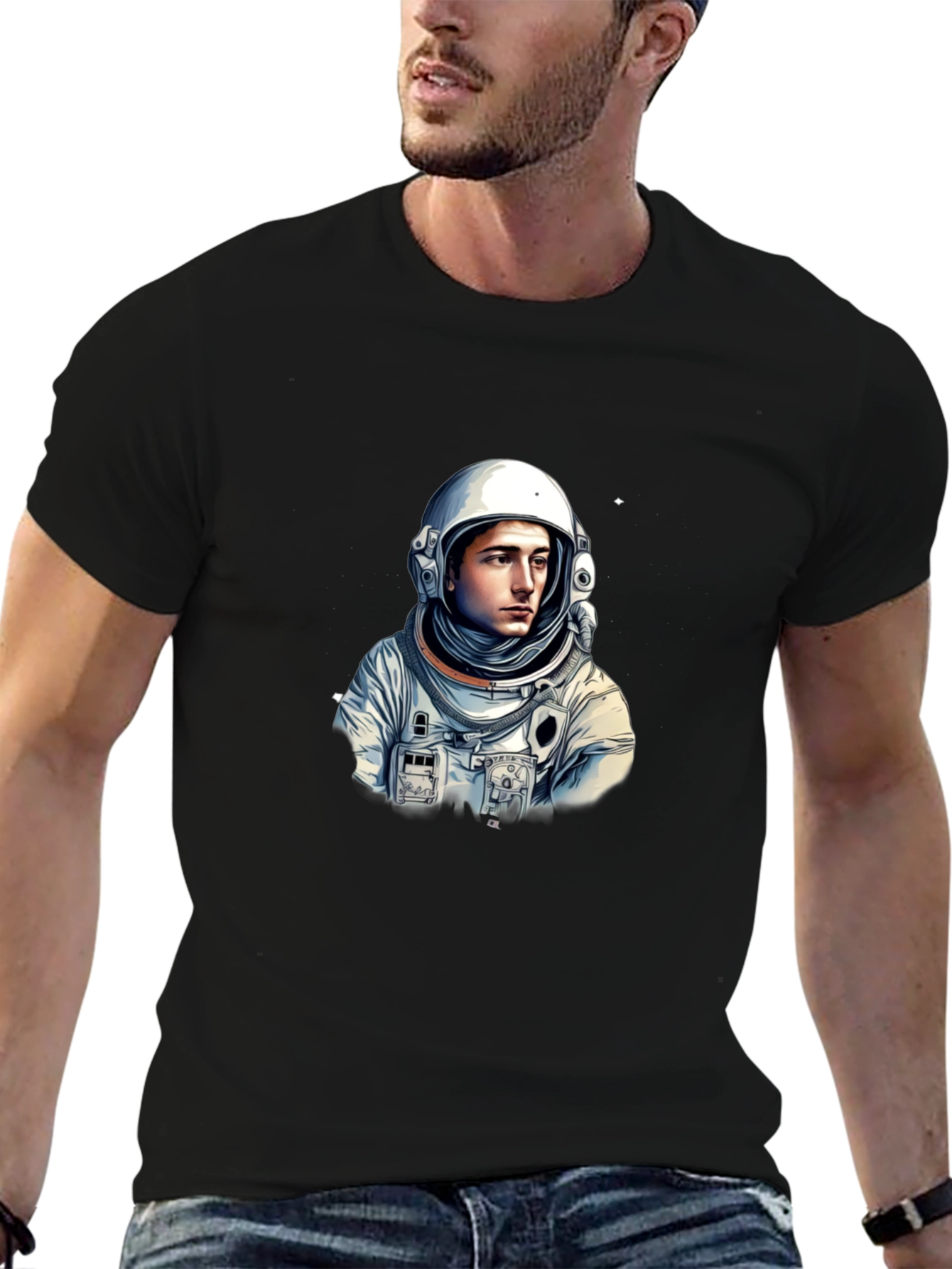 Black Astronaut Graphic Tee - Black Cotton Blend T-Shirt view 6