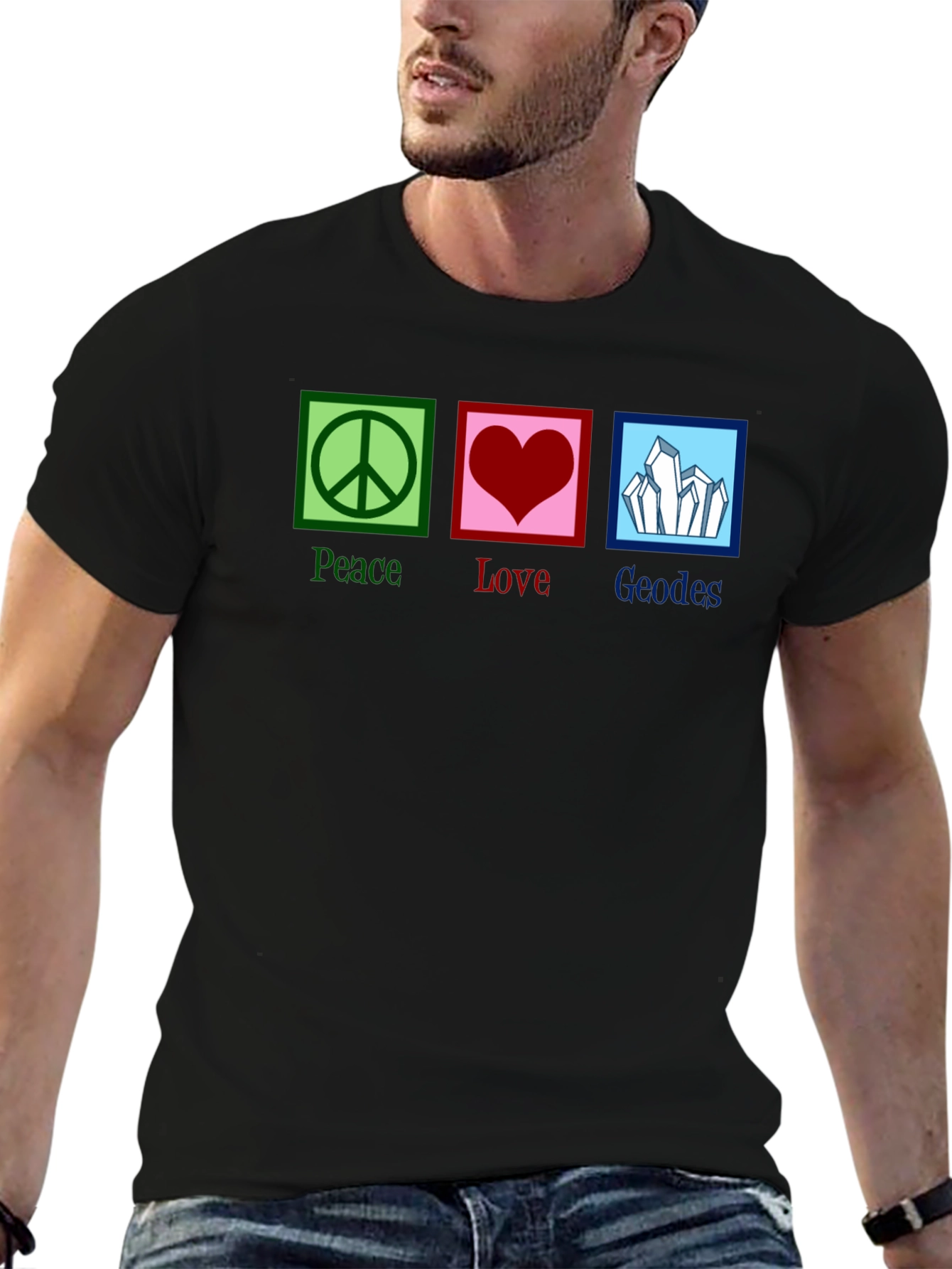 Black Peace Love Geodes Graphic Tee - Unisex Black T-Shirt view 6