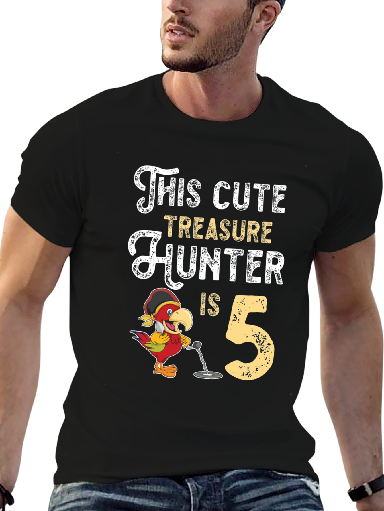Black Cute Treasure Hunter 5th Birthday Black T-Shirt view 6