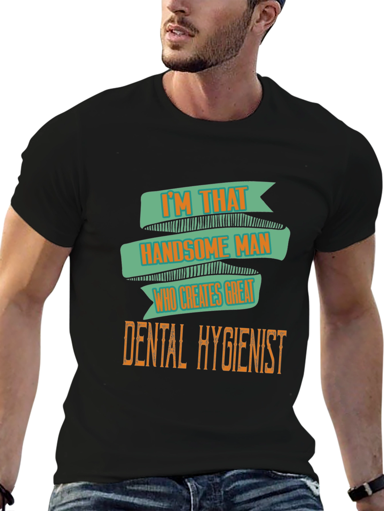 Black Handsome Dental Hygienist Men's Black T-Shirt view 6
