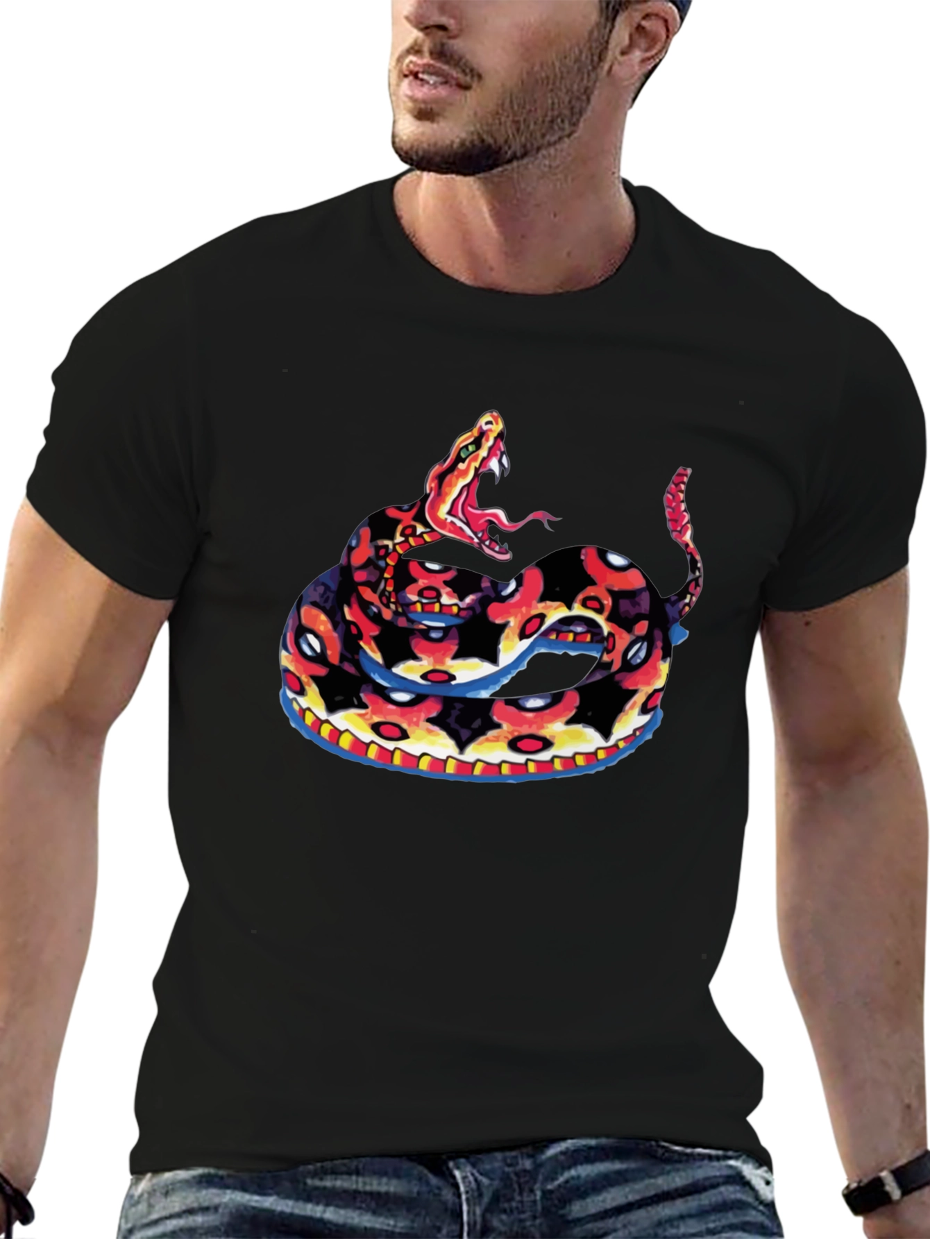 Black Black Tee with Rattlesnake Design view 6