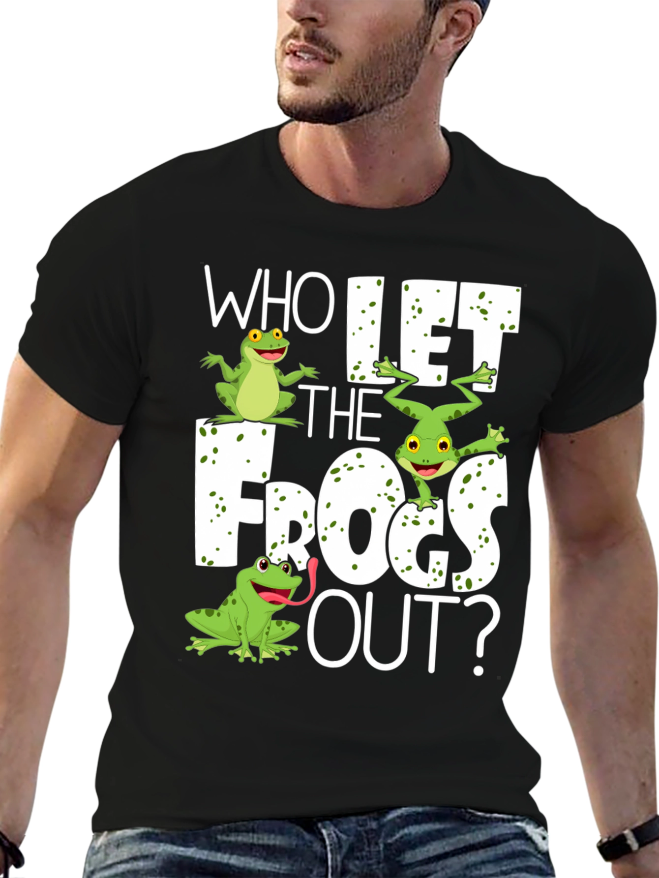 Black Who Let the Frogs Out? T-Shirt view 6