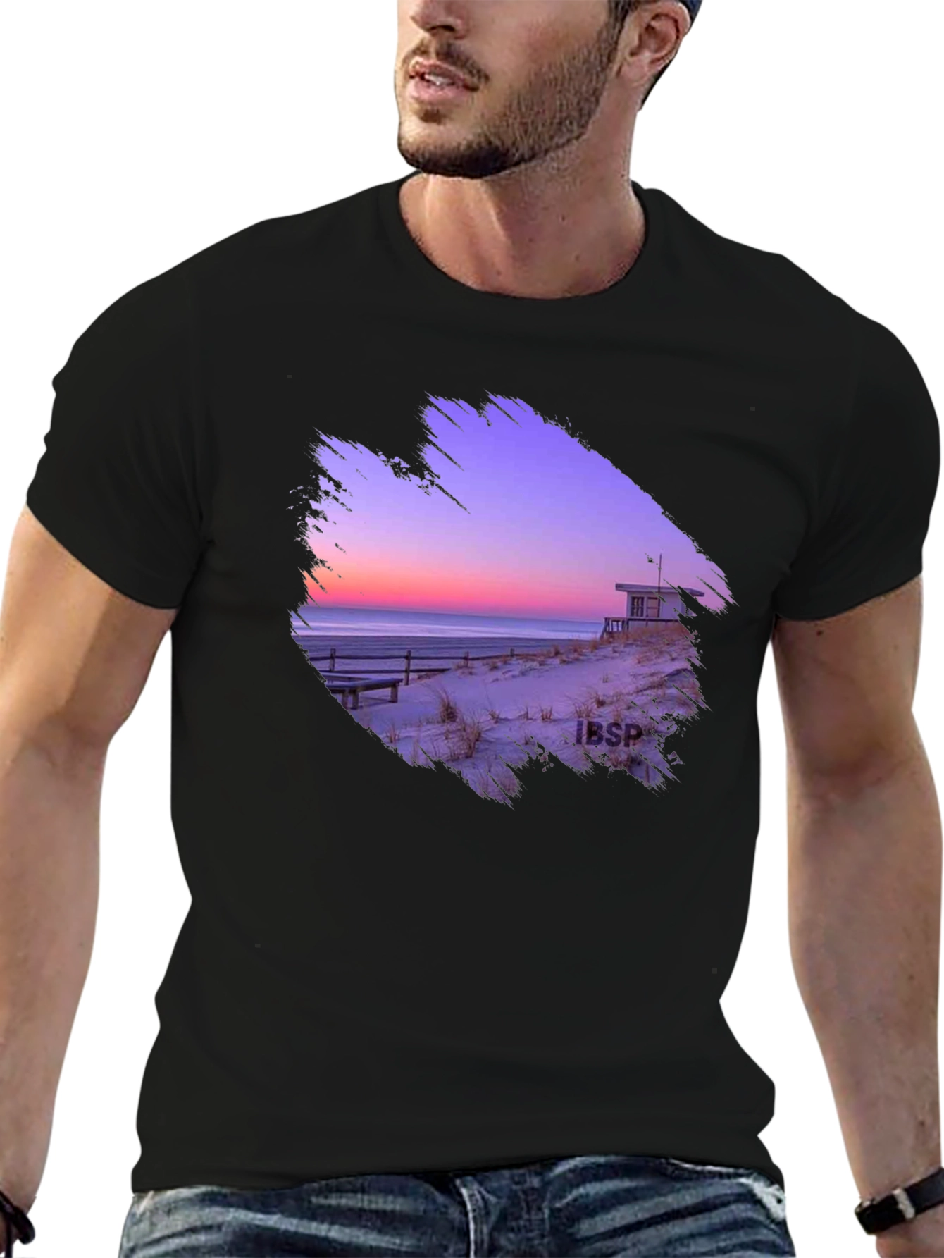 Black Sunset Beach Graphic Tee - Men's Black T-Shirt view 6