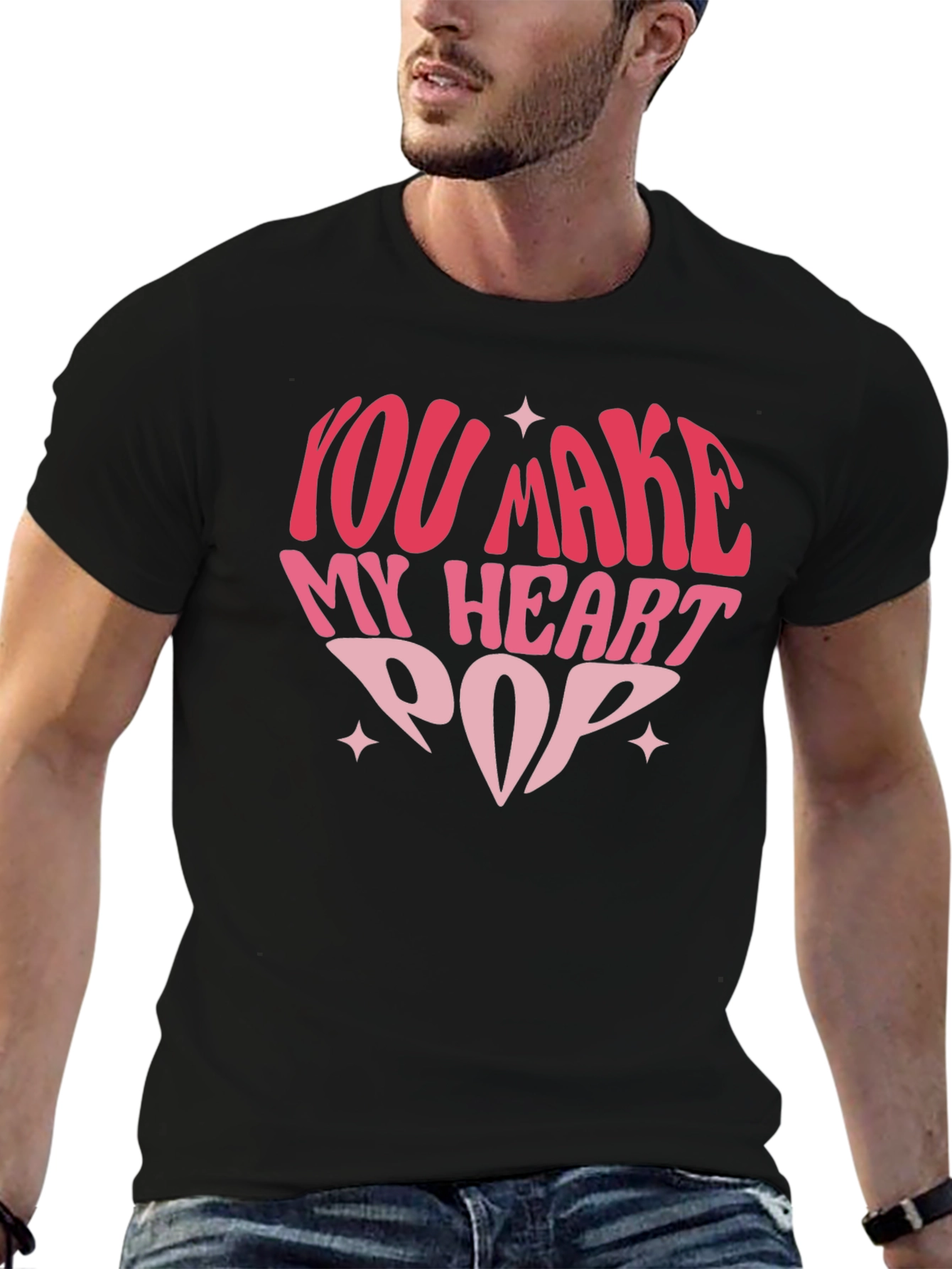 Black You Make My Heart Pop Graphic Tee - Black Unisex T-Shirt view 6