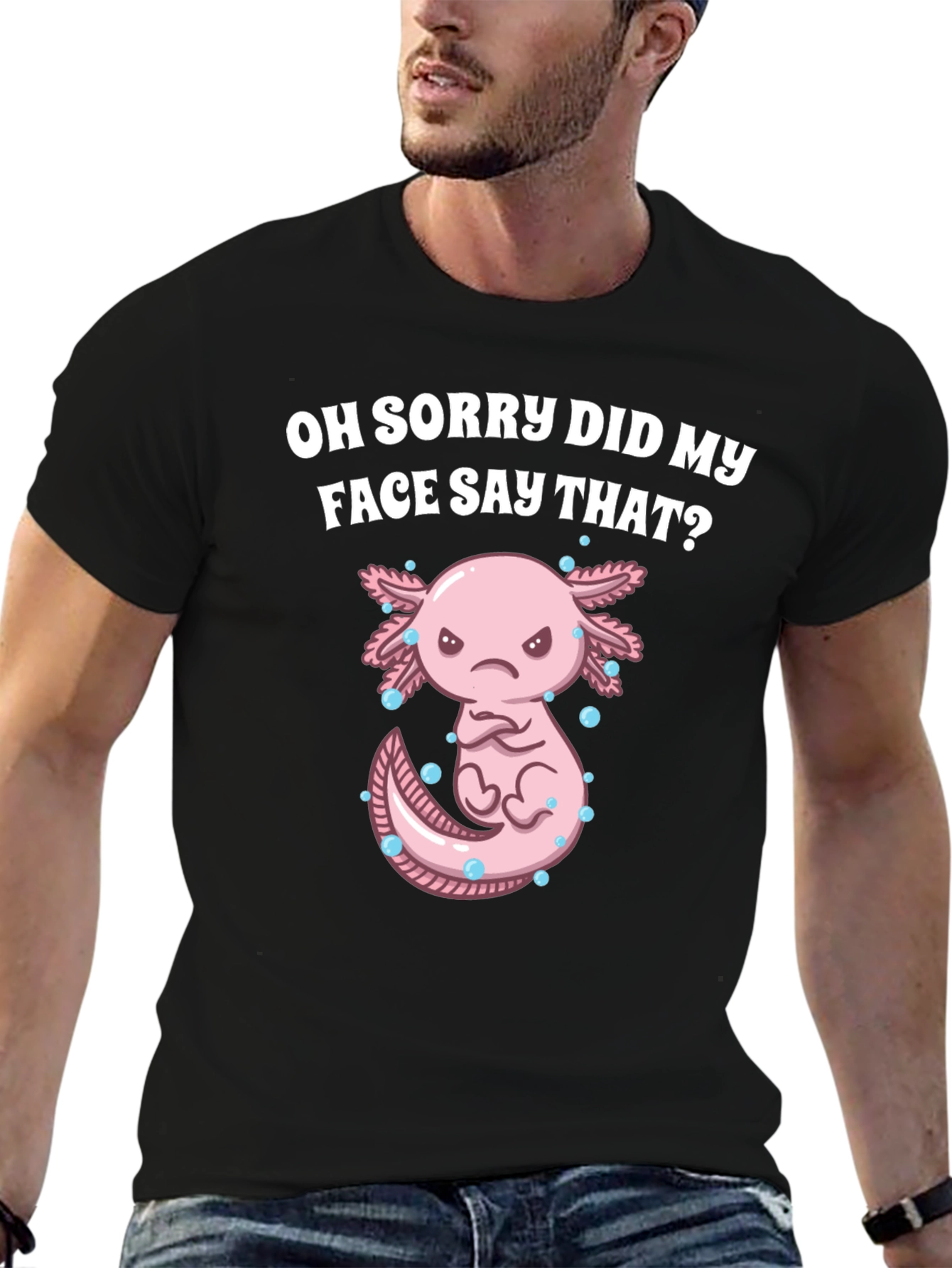 Black Funny Axolotl T-Shirt - Did My Face Say That? view 6