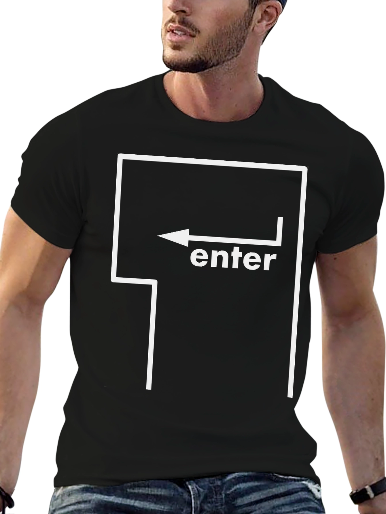 Black Enter Key Graphic Tee - Black Cotton T-Shirt view 6