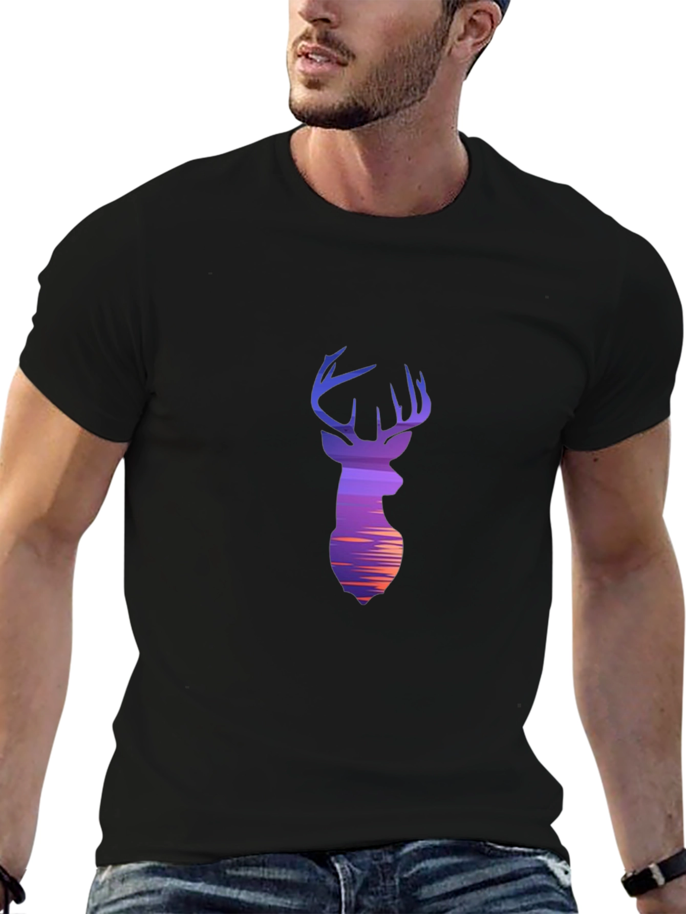 Black Deer Silhouette Graphic Black T-Shirt view 6