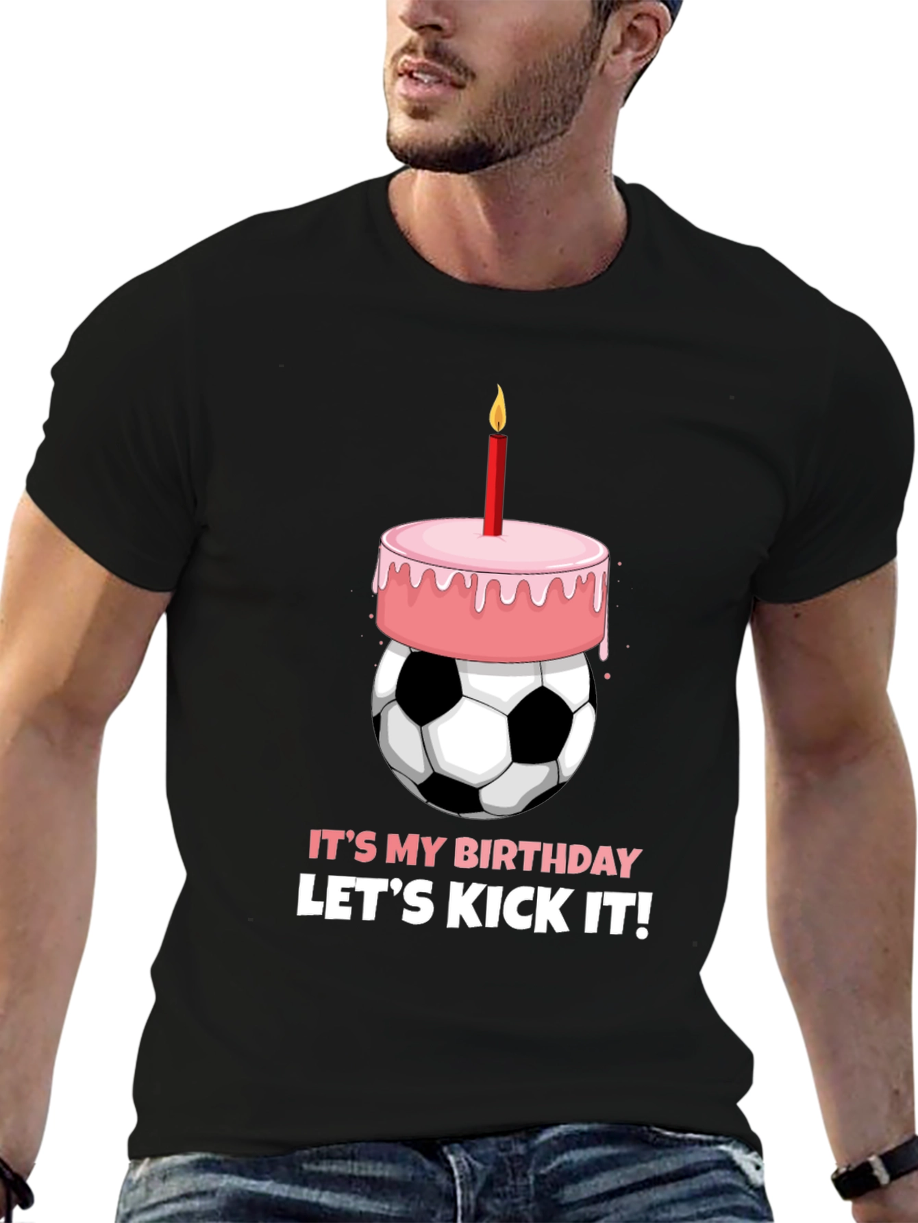 Black Birthday Soccer Ball Cake T-Shirt view 6