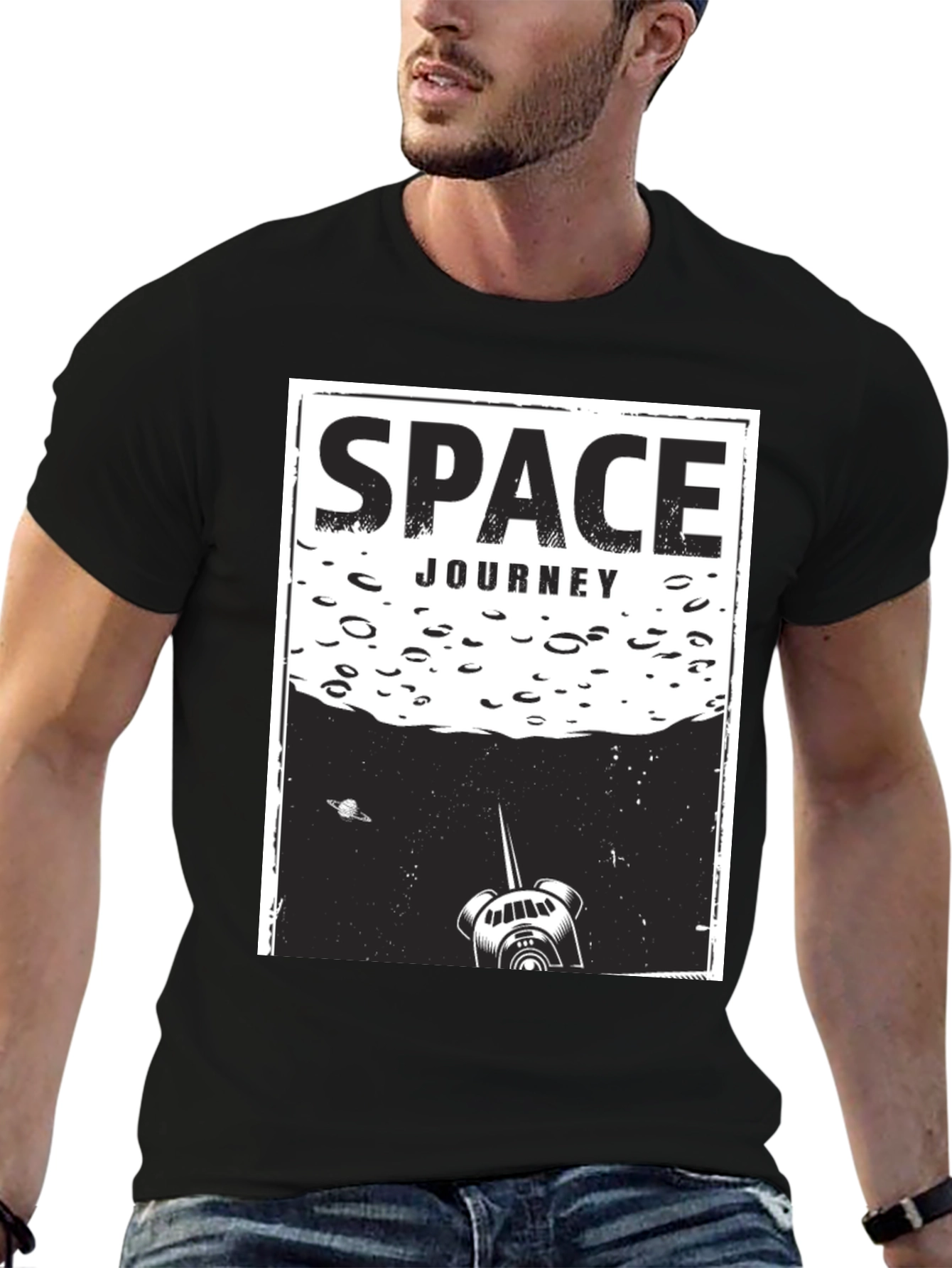 Black Space Journey Graphic T-Shirt - Unisex Black Tee view 6