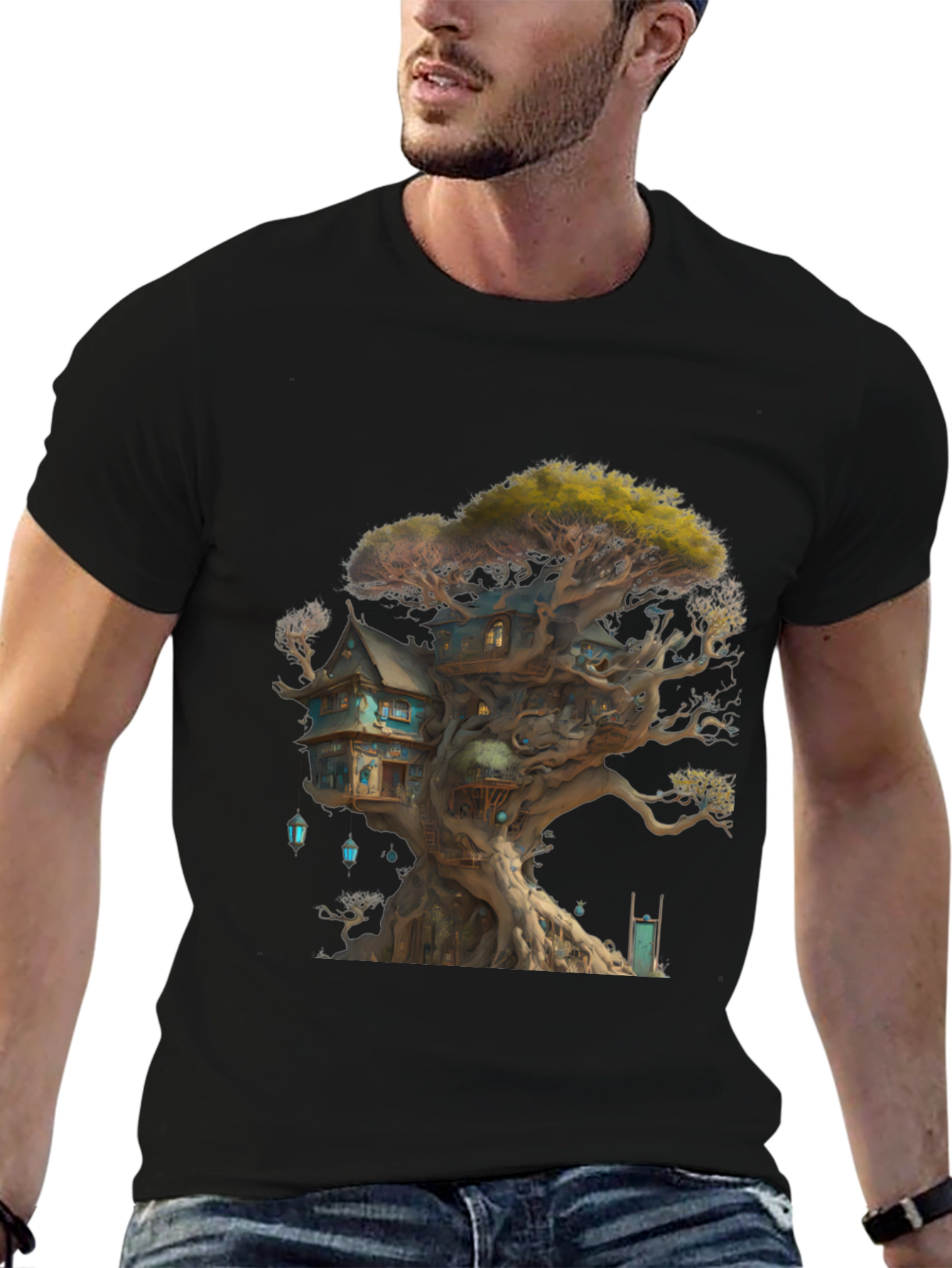 Black Enchanted Treehouse Graphic T-Shirt view 6