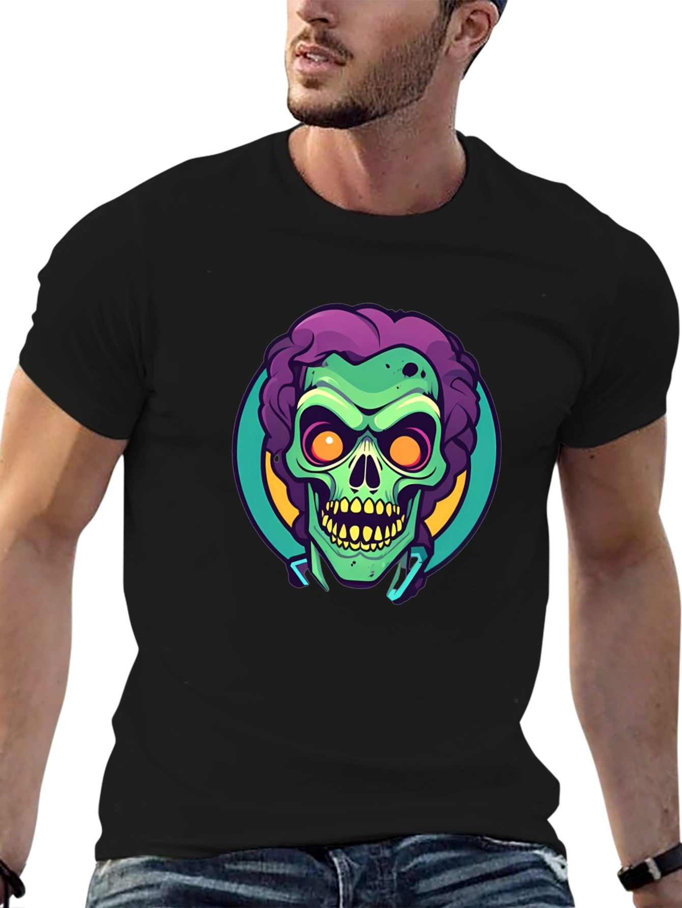 Black Zombie Head Graphic Tee - Unique Halloween Style view 6