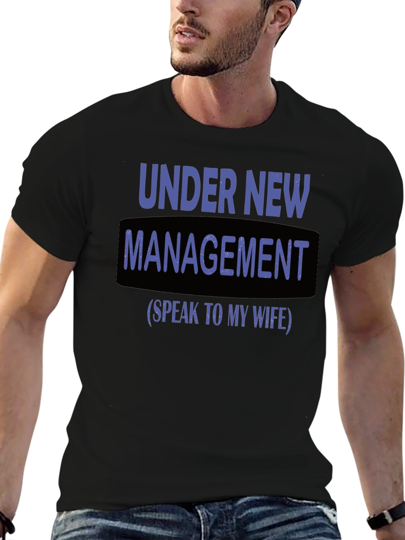 Black Under New Management Funny Graphic T-Shirt view 6
